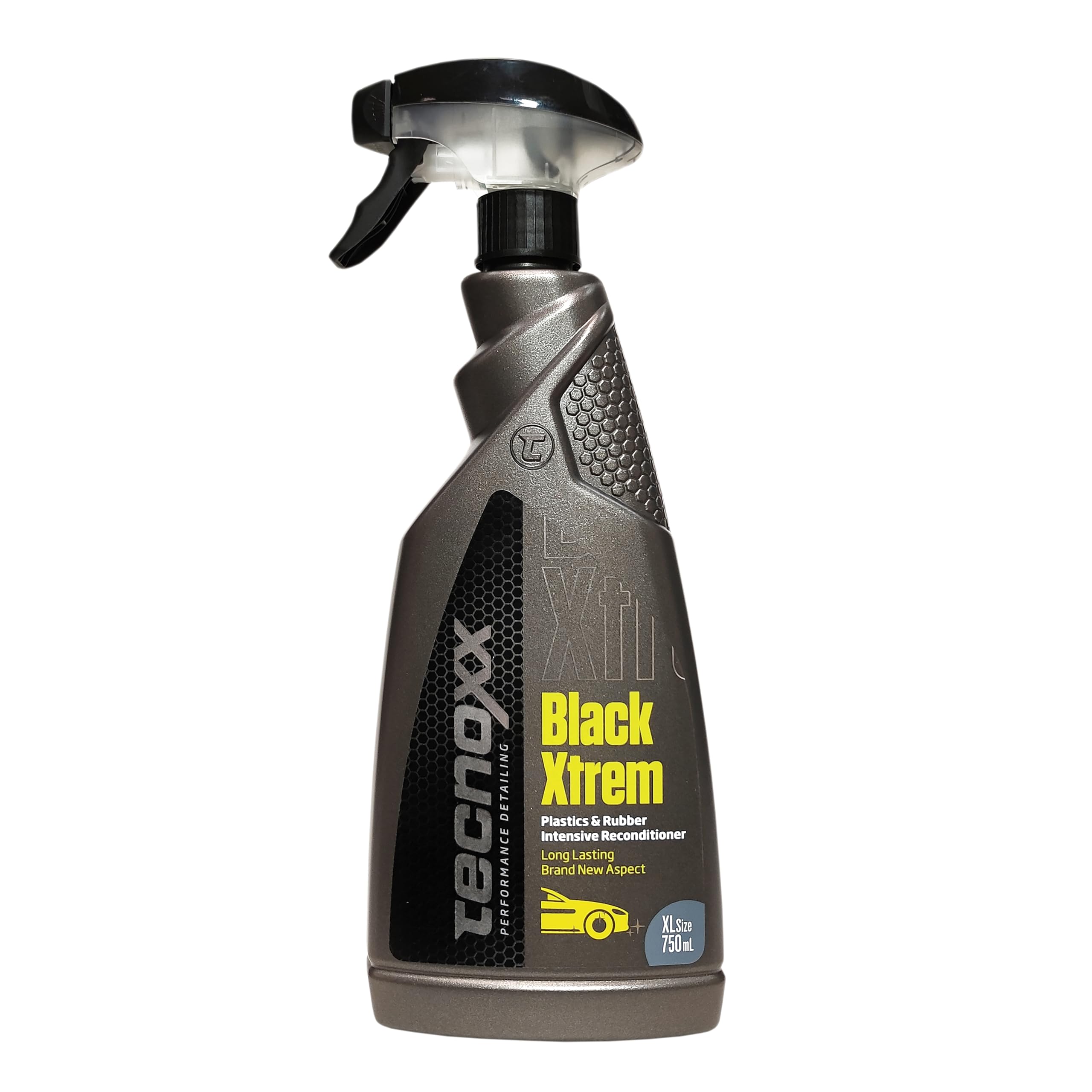 Tecnoxx Black Xtrem Restaurator für Kunststoffe und Gummipflege für Außenbereiche von Autos – UV-Schutz, Natürlicher Glanz, Extreme Haltbarkeit, 750 mL mit Sprühflasche – Professionelle Ergebnisse 750 ml (1er Pack) Angebot bei HelloDeals