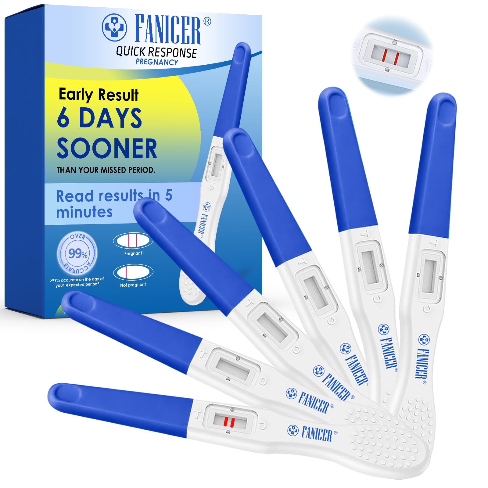 6 Stück Schwangerschafts-Schnelltest, Frühschwangerschaftstest Empfindlichkeit, Schnellerkennung für zu Haus, Sicher, Einfach,Ergebnis Innerhalb von 5 Minuten (Blau) Angebot bei HelloDeals