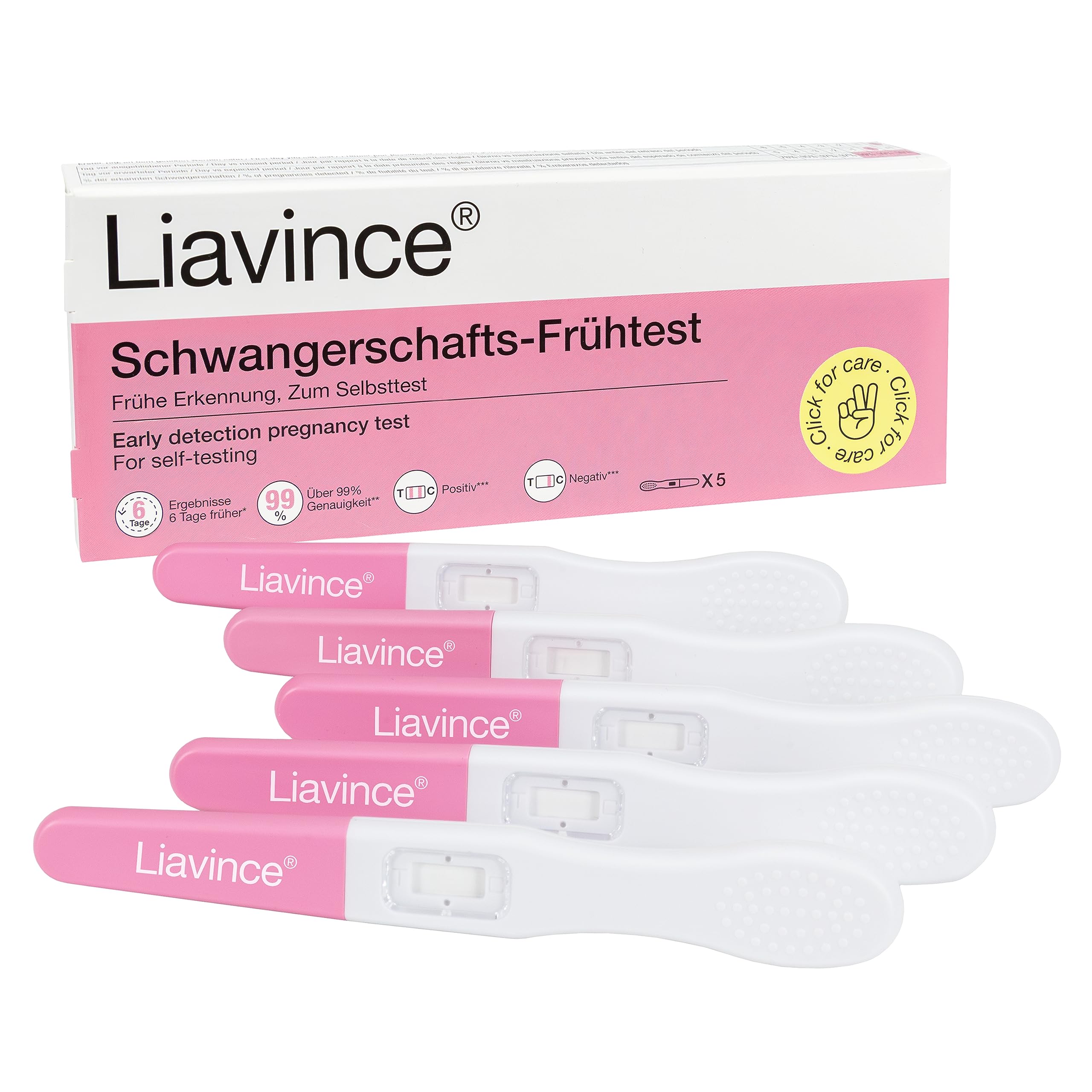 Liavince Schwangerschafts-Frühtest, 5 x Schwangerschaftstest Frühtest, Über 99% Genauigkeit, 10 mlU/ml hohe Sensitivität, Schnellerkennung in 5 Minuten, hCG Nachweis, Schnell und zuverlässig 5 stück (1er Pack) Angebot bei HelloDeals