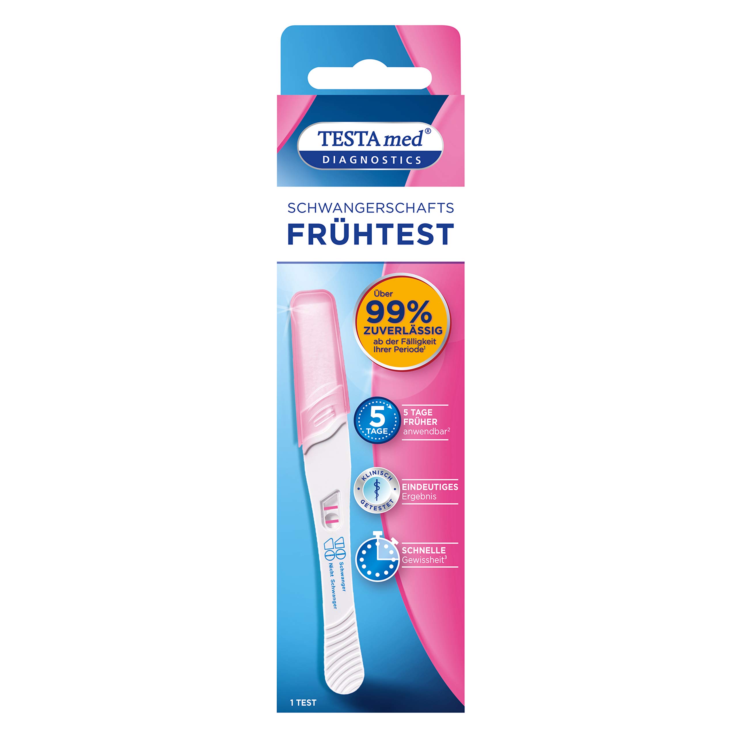 TESTAmed DIAGNOSTICS Schwangerschaftsfrühtest, der Schwangerschaftstest liefert ein sicheres Testergebnis von über 99% 1 stück (1er Pack) Angebot bei HelloDeals