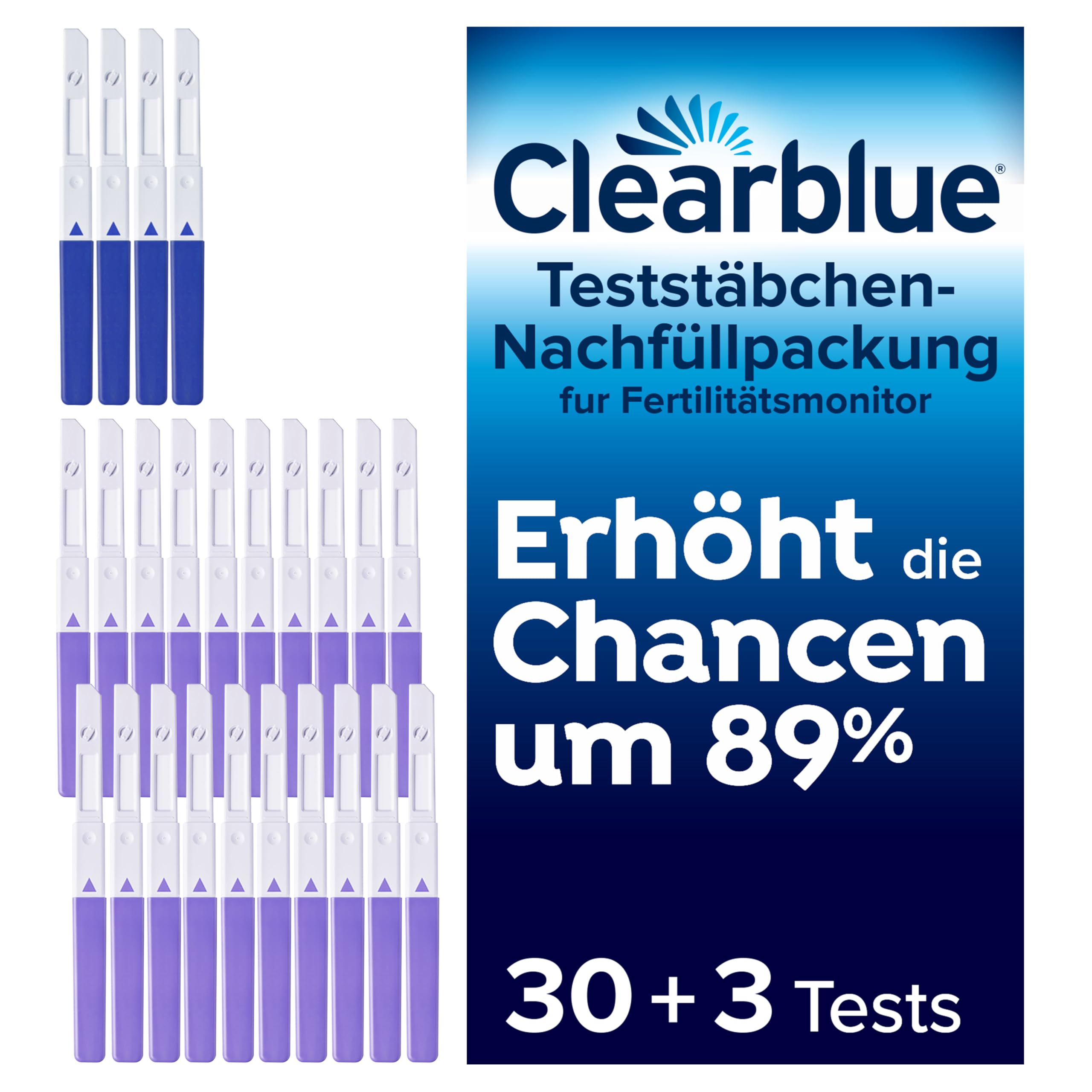 Clearblue 33 Tests Kinderwunsch Fertilitätsmonitor, Zykluscomputer Nachfüllpackung, 30x Ovulationstest und 3x Schwangerschaftstest, Fruchtbarkeitstest für Frauen zur Bestimmung des Eisprung Angebot bei HelloDeals