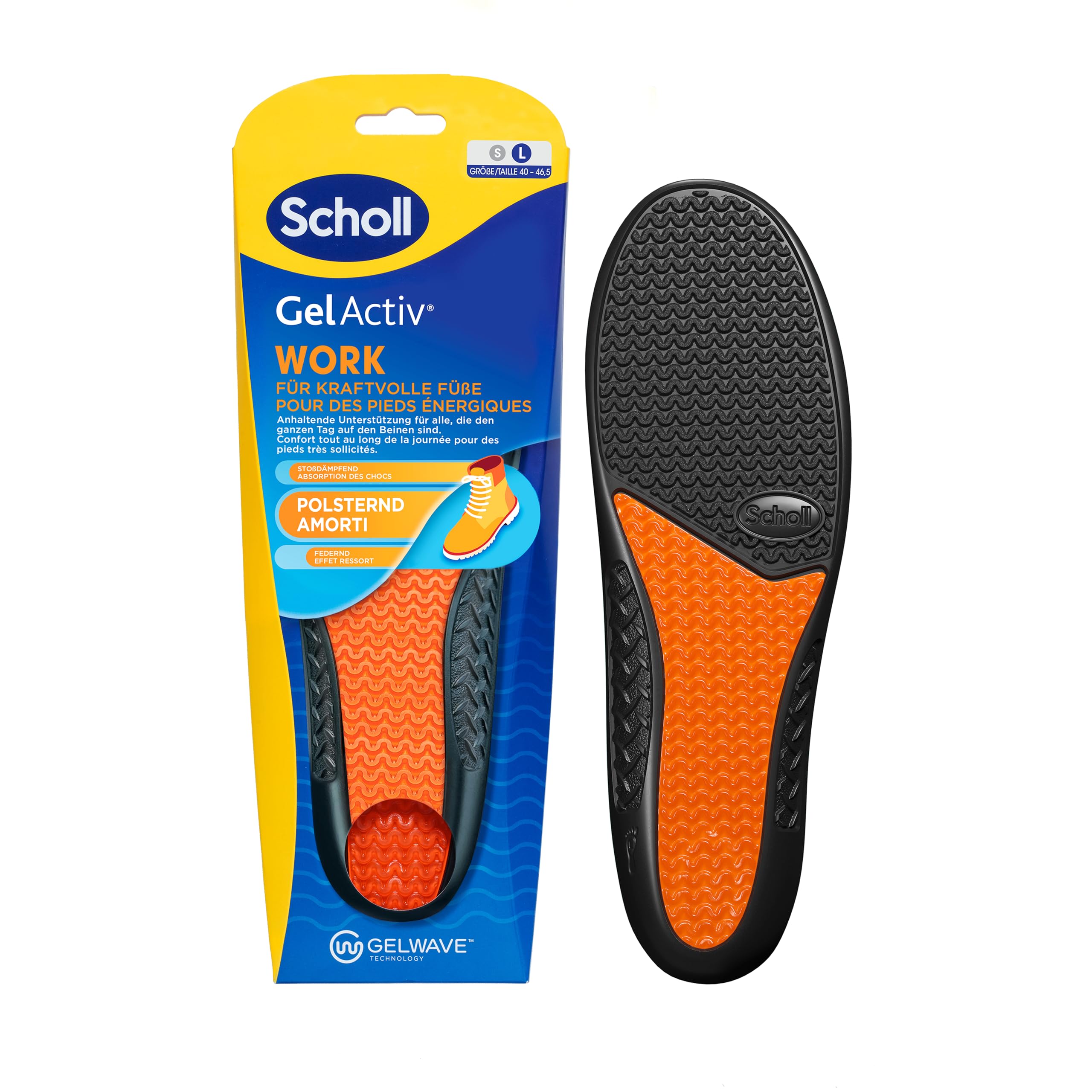 Scholl GelActiv Einlegesohlen Work für Arbeitsschuhe in 40-46,5 – Für stark beanspruchte Füße, Stoßdämpfung und komfortable Polsterung den ganzen Tag GelWave 40.5-46 Angebot bei HelloDeals