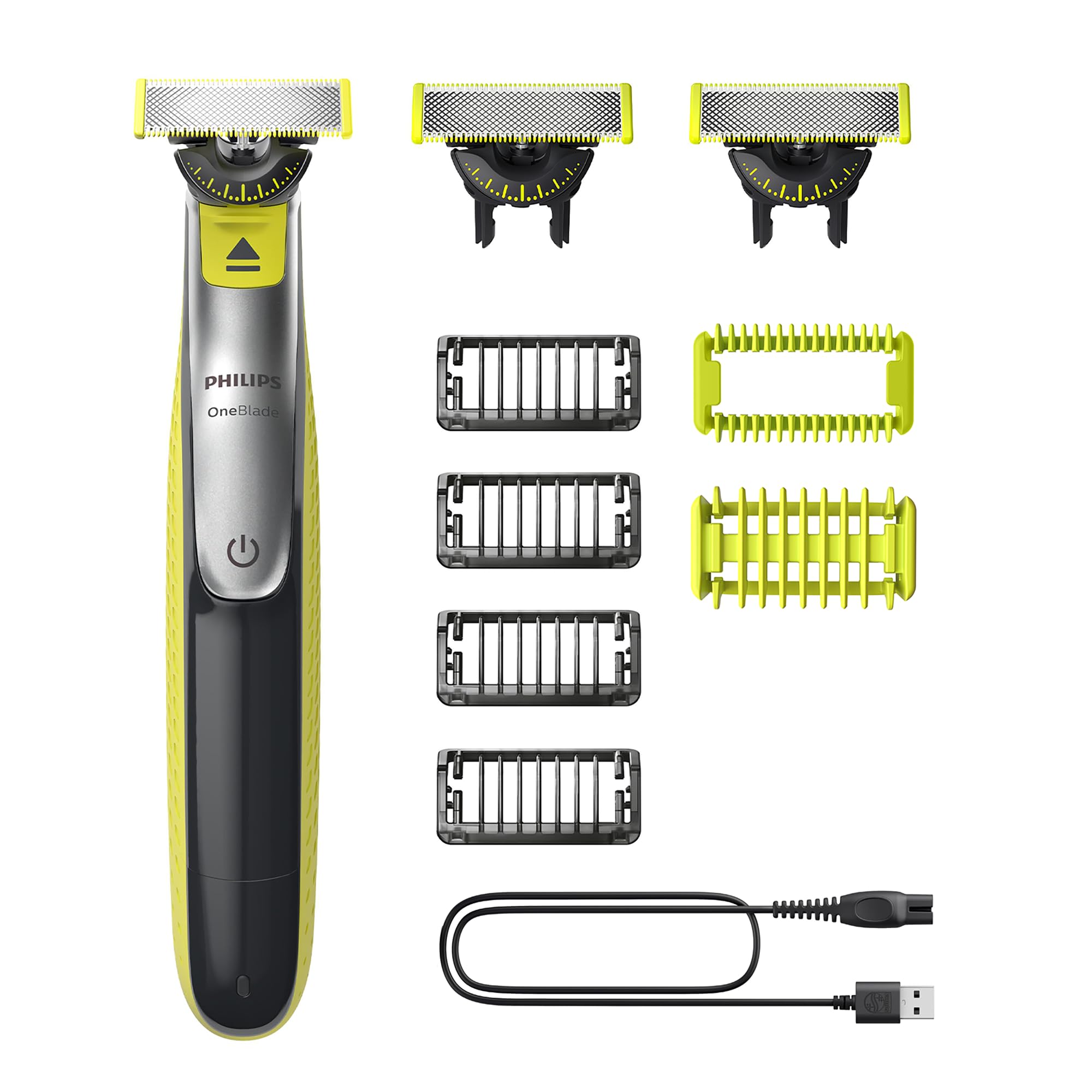 PHILIPS OneBlade 360 Face & Body - elektrischer Rasierer, Trimmer & Bodygroomer, 3x 360 Klingen, 4x Trimmaufsätze (1/2/3/5mm), 2x Körperaufsätze, Nass- & Trockenrasur für Gesicht & Körper (QP2834/31) Angebot bei HelloDeals