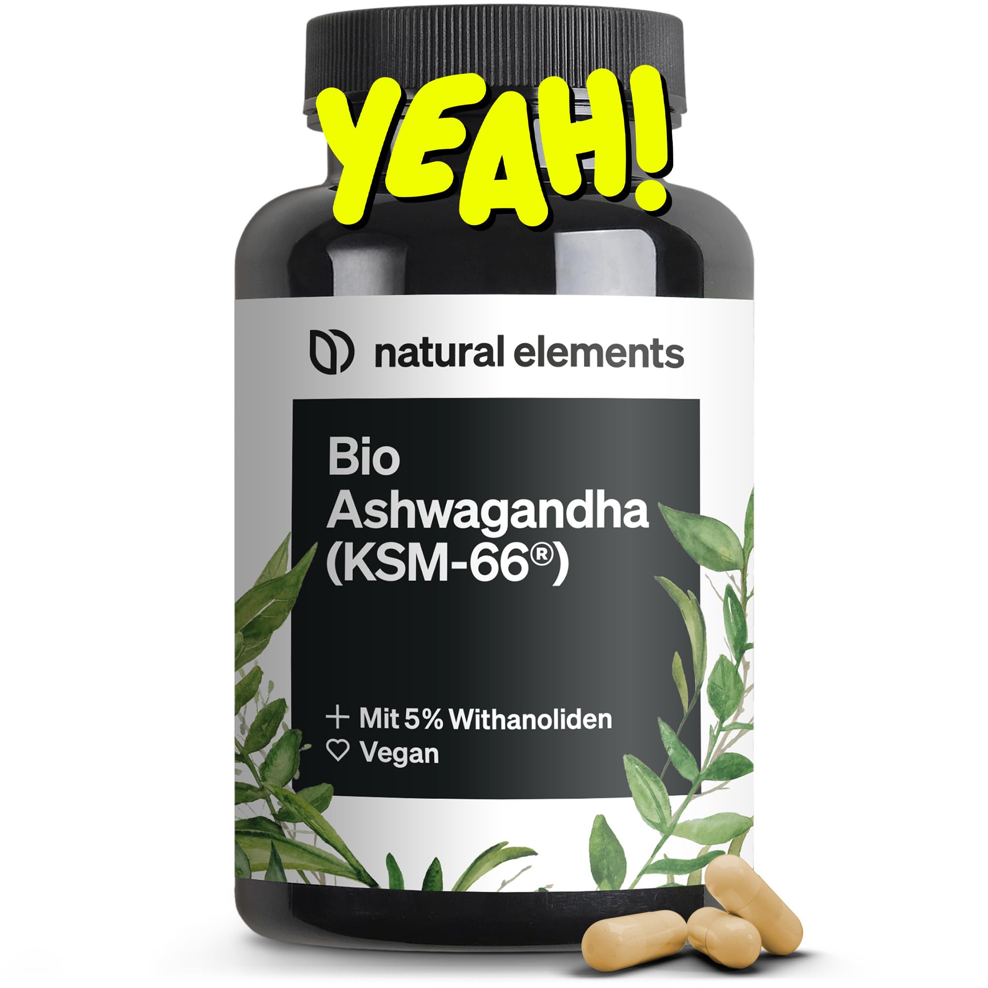 natural elements Bio-Ashwagandha – KSM-66® Premiumrohstoff (180 Kapseln mit überdurchschnittlicher Reichweite) – 5% Withanolid-Gehalt – laborgeprüft, vegan und hochdosiert Angebot bei HelloDeals