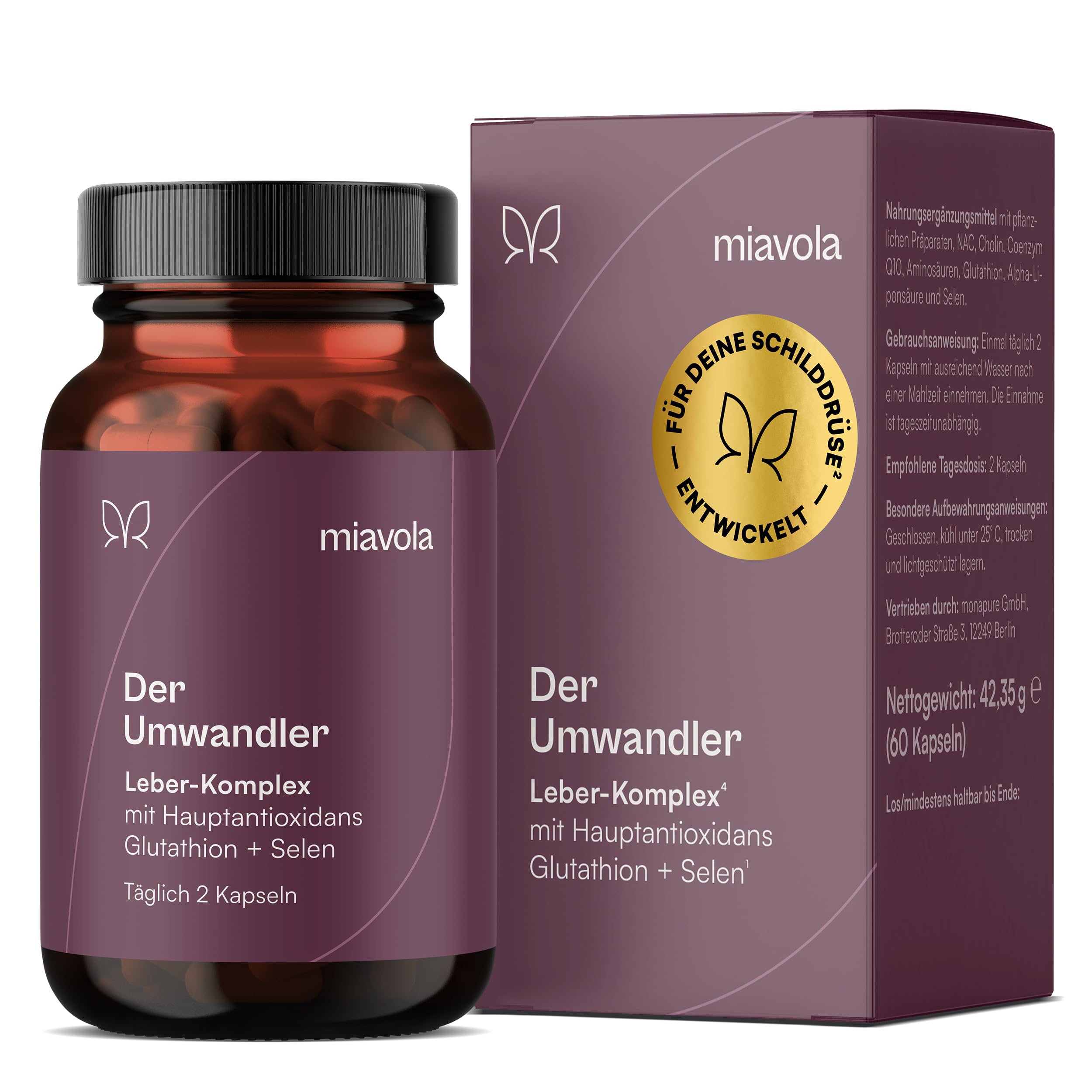 miavola der Umwandler Schilddrüsen & Leber Komplex mit Mariendistel, Artischocke, Cholin, Glutathion, Selen, NAC + weitere Aminosäuren - 60 Kapseln hochdosiert & vegan Angebot bei HelloDeals