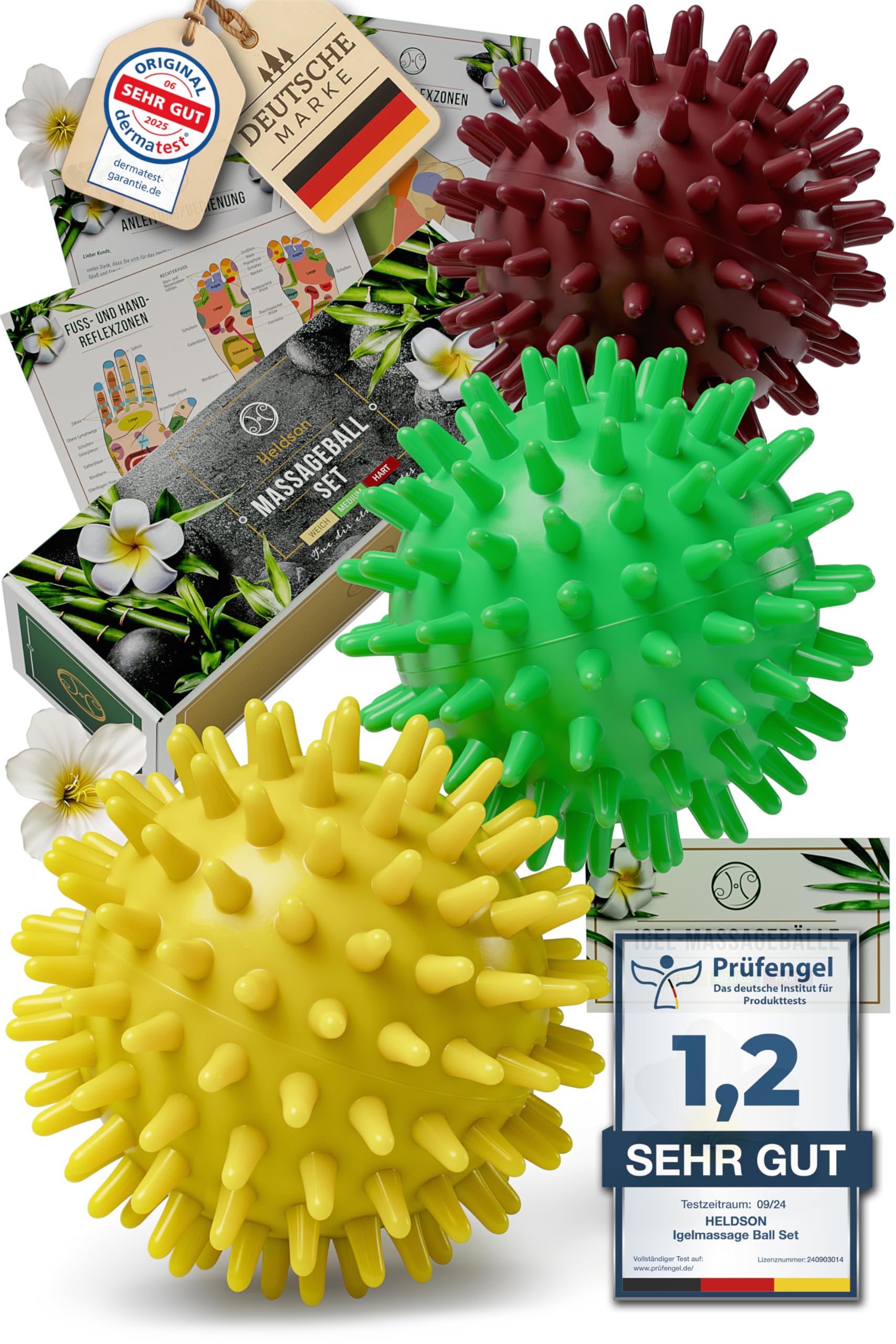 HELDSON® Premium Massageball Set [3 Härtegrade]- Igelball Fußmassage hart, weich - Noppenball - Igelbälle klein - Faszienball Rücken - Massage Ball Faszien - Massageball Fuß - Stachelball Noppen Angebot bei HelloDeals