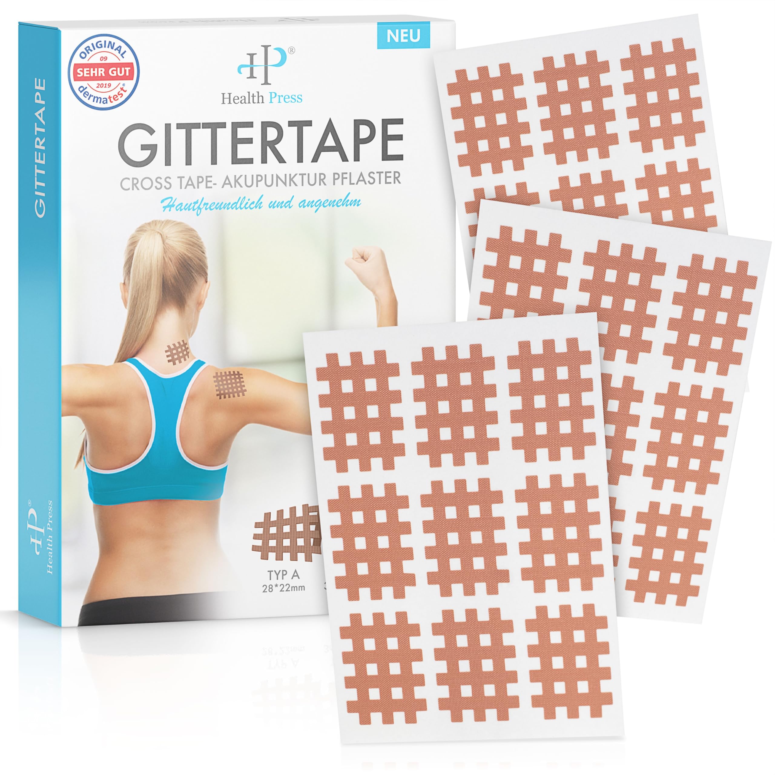 Health Press Gittertape Cross Tape – Größe Typ A 180 Stück – Gitterpflaster zur Akupressur – Akupunkturpflaster mit ausführlicher E-Book Anleitung zum Download – Akupressur Pflaster Typ A (180 Stück) Hautfarben Angebot bei HelloDeals