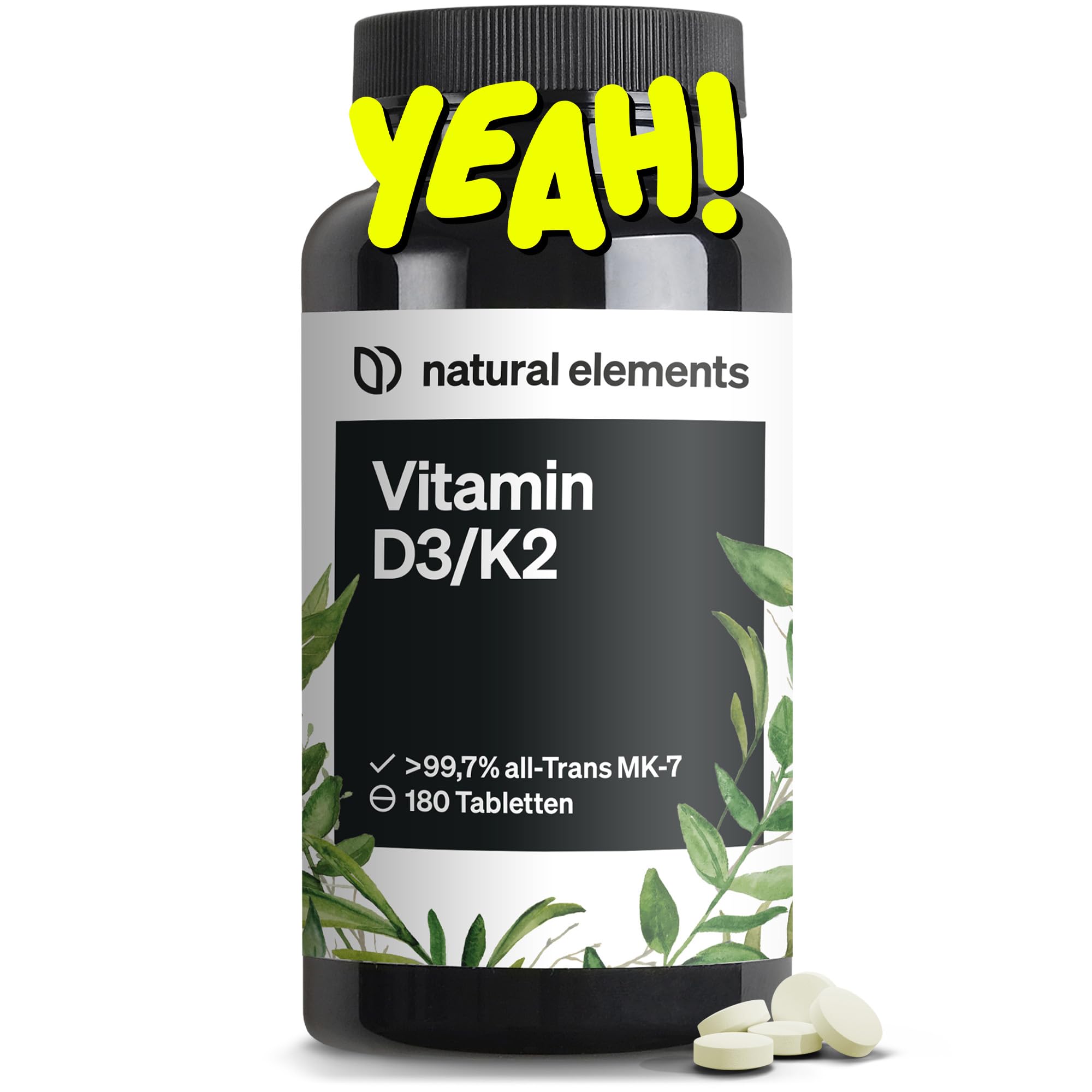 natural elements Vitamin D3 + K2 Depot – 180 Tabletten – Premium-Qualität: K2VITAL® von Kappa – 99,7+% All-Trans K2-MK7 + 5000 IE Vitamin D3 – hochdosiert, ohne Zusätze – laborgeprüfte Qualität Angebot bei HelloDeals