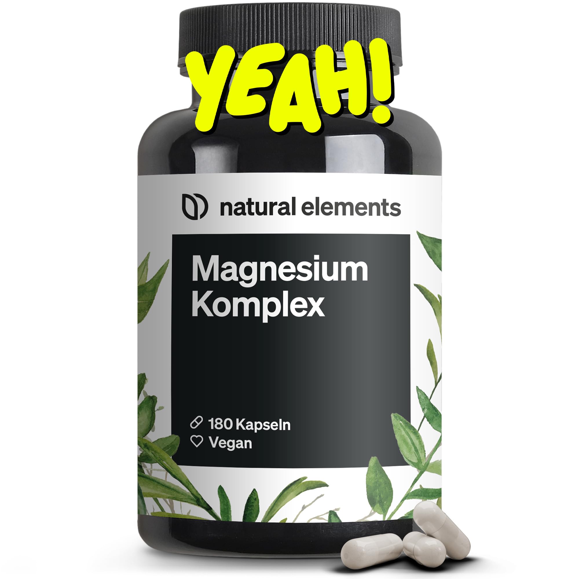 natural elements Magnesium Komplex - Premium: Aus 5 hochwertigen Verbindungen - 400mg elementares Magnesium pro Tagesdosis - Laborgeprüft, vegan, hochdosiert Angebot bei HelloDeals