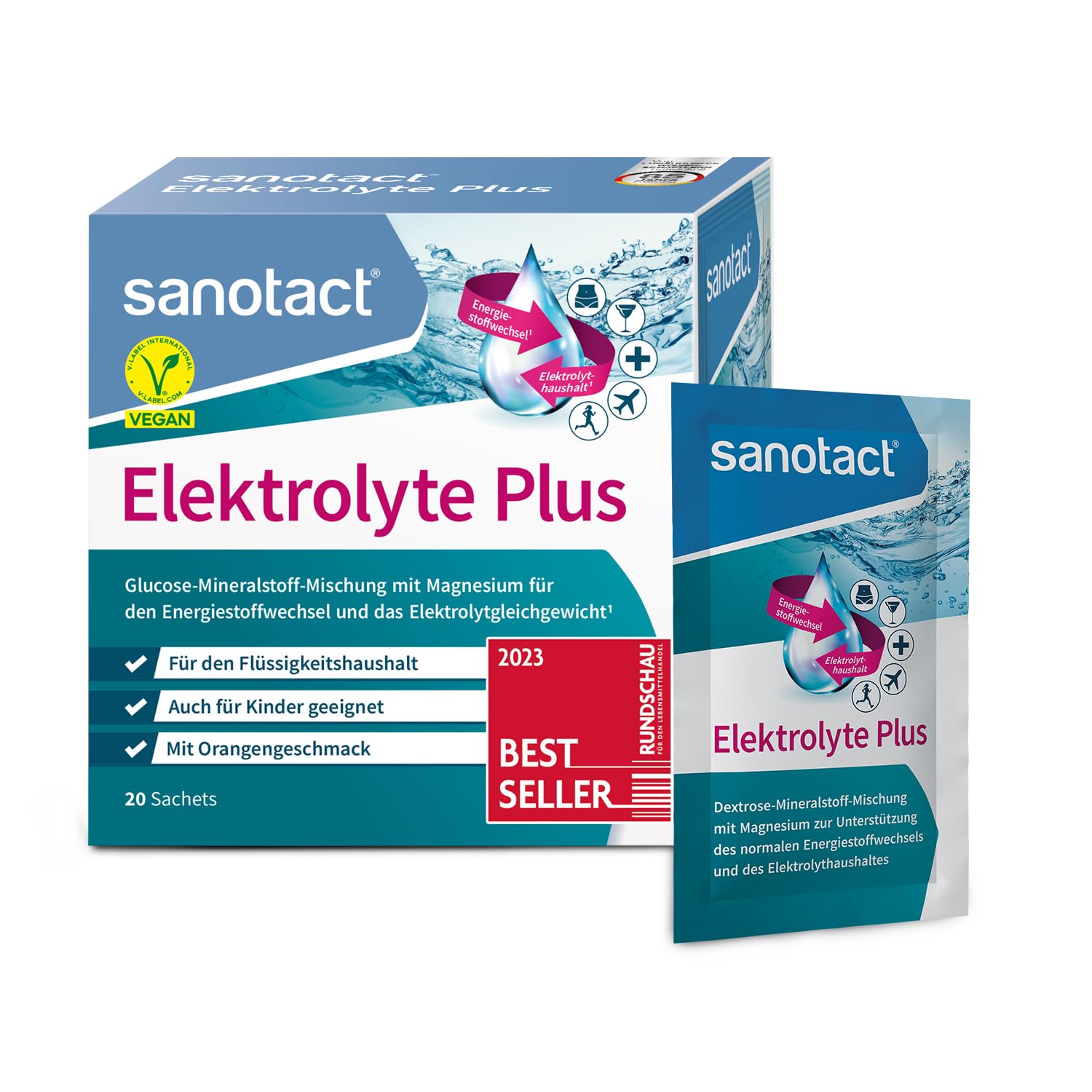 sanotact Elektrolyte Plus (20 Beutel) • Elektrolyt Pulver für Flüssigkeitshaushalt • Kalium & Magnesium für Elektrolytgleichgewicht • 100% Vegan • Recovery Drink • Mit Orangengeschmack Orange 20 Portionen (1er Pack) Angebot bei HelloDeals