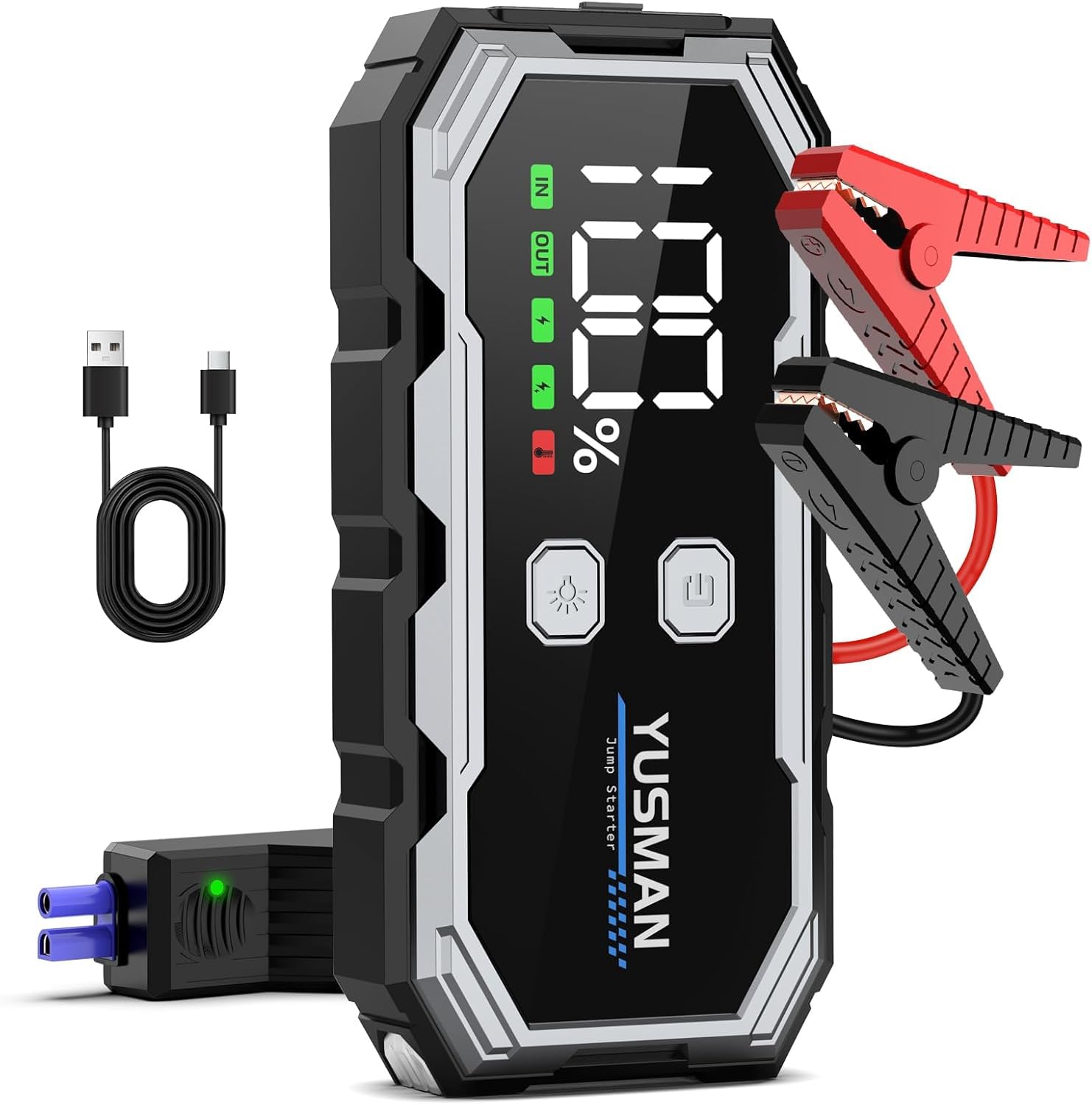 YUSMAN 5000A Starthilfe Powerbank für PKW (7L Benzin & 5L Diesel) mit LED-Taschenlampe, Display und USB-Anschluss Angebot bei HelloDeals