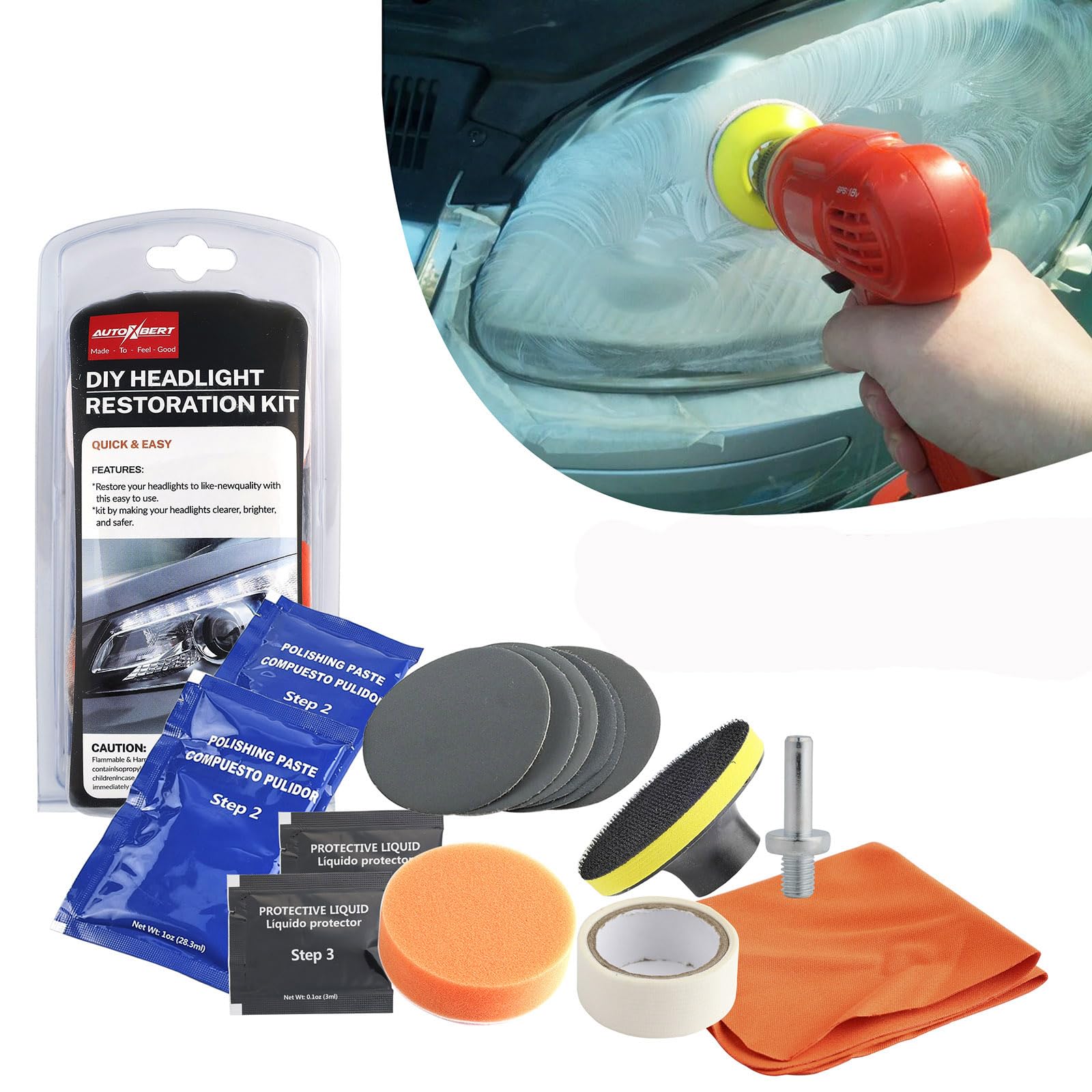 Auto Scheinwerfer polierset aufbereitung Set politur Set Restaurierung Scheinwerfer Linse Wiederherstellung Politur Kit Set für Auto und Motorrad Headlight Restoration kit Angebot bei HelloDeals