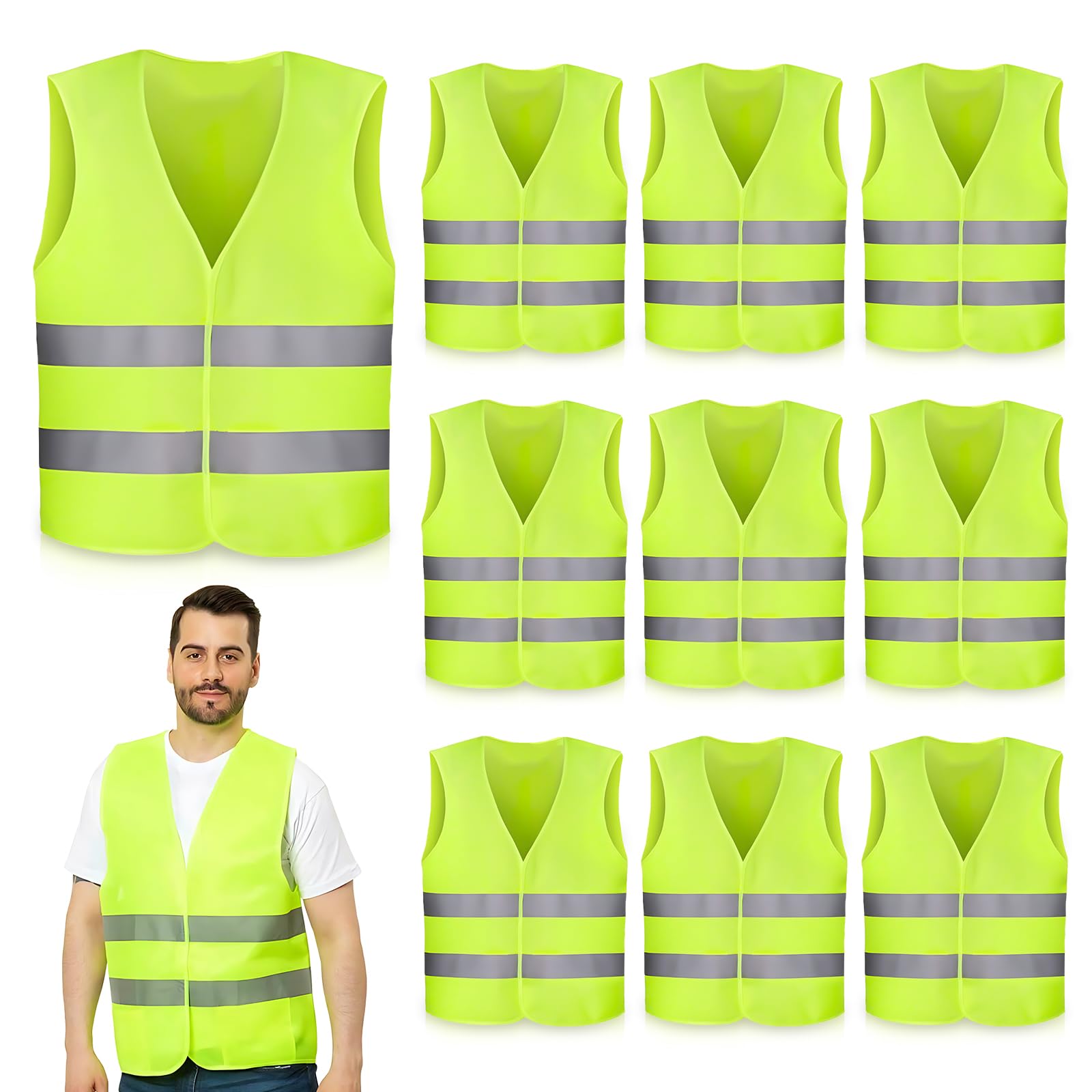 JOLIGAEA 10 Stück Warnwesten Auto, Sicherheitswesten Set, Auto Reflektorweste, Warnweste 360° Reflektierend Rundum für Autofahrern Fahrern Arbeitskräften Angebot bei HelloDeals
