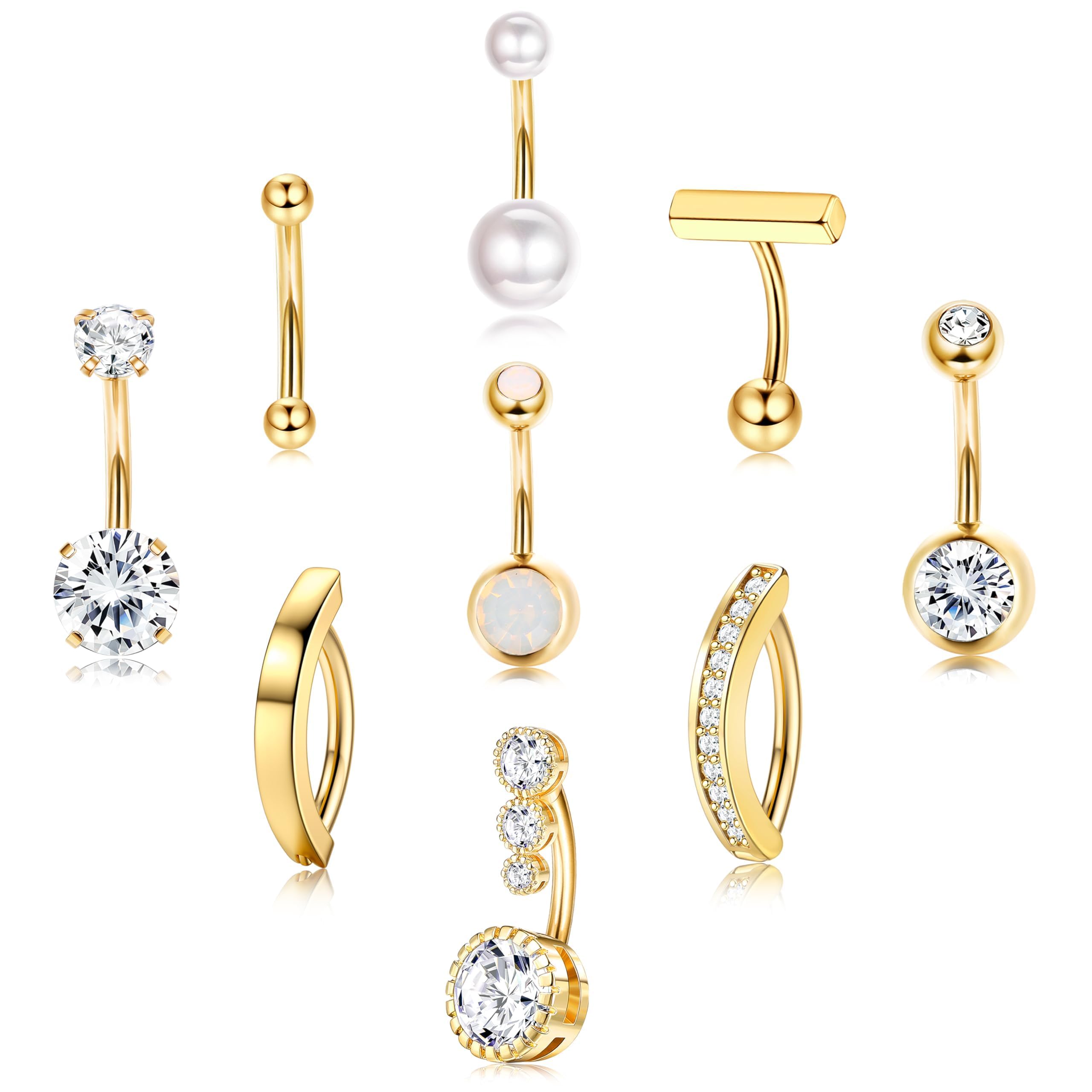 Morfetto 9stk Bauchnabelpiercing Gold Chirurgenstahl Piercing Bauchnabel 14G Silber Bauchnabelpiercing Schwangerschaft CZ Perle Opal Bauchpiercing Nabelpiercing 10/12mm Stablänge Angebot bei HelloDeals