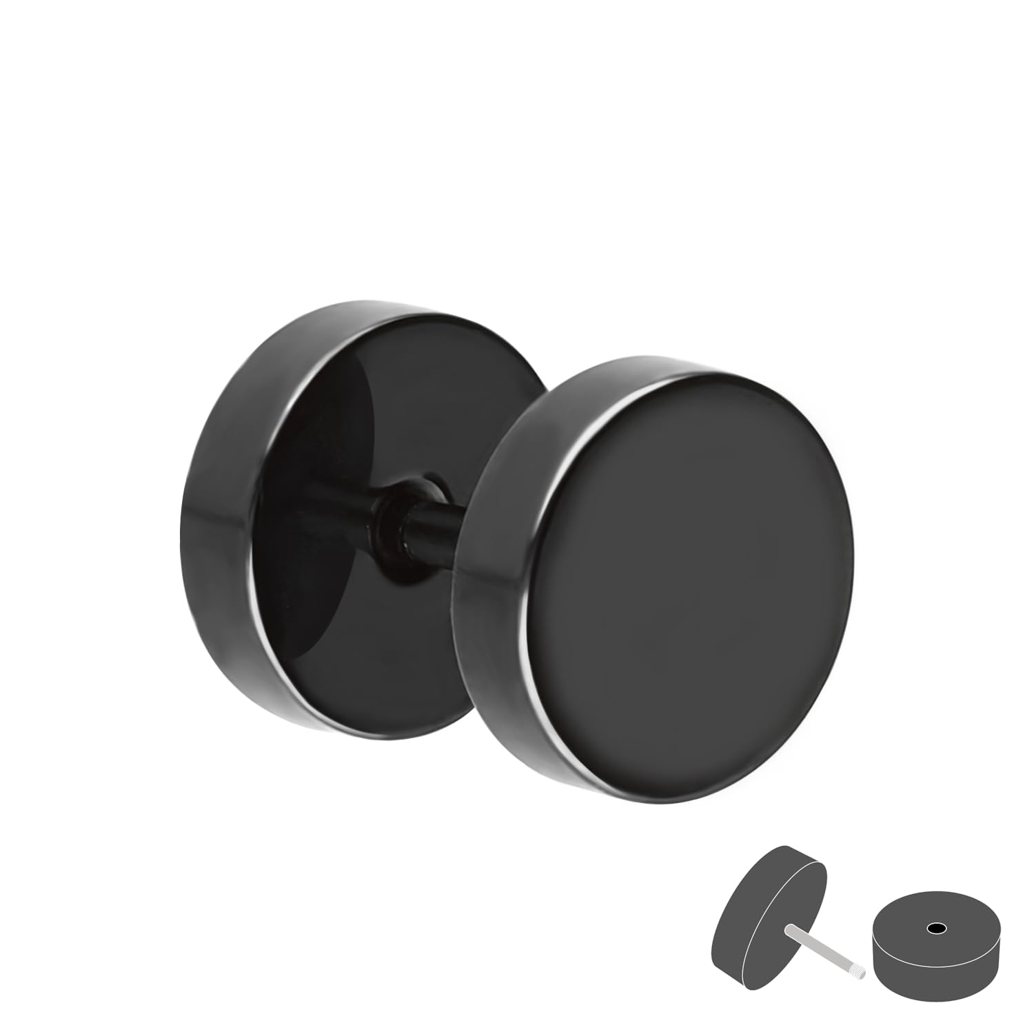 Treuheld® | Fake Plug Ohrstecker aus Titan - 6 Größen - Schwarz [3.] - 1.2 x 8 mm Angebot bei HelloDeals