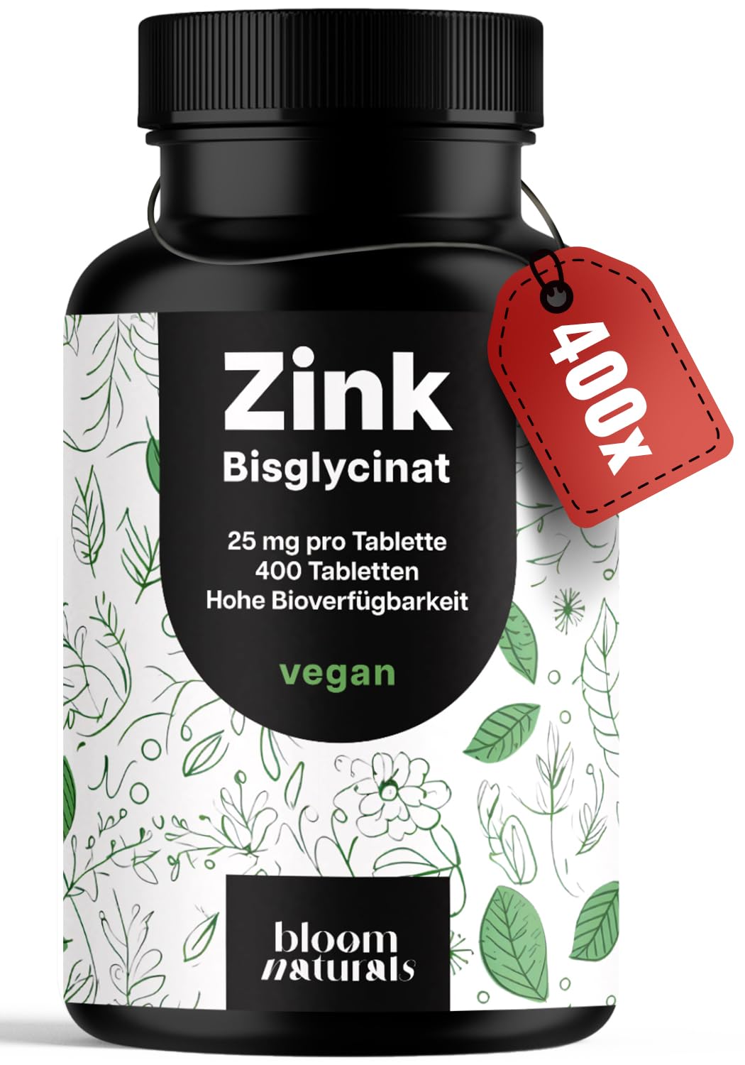 Zink Tabletten hochdosiert 25mg - 400 Tabletten hochdosiert mit Zink-Bisglycinat - Vegan und produziert in Deutschland - Laborgeprüft Angebot bei HelloDeals