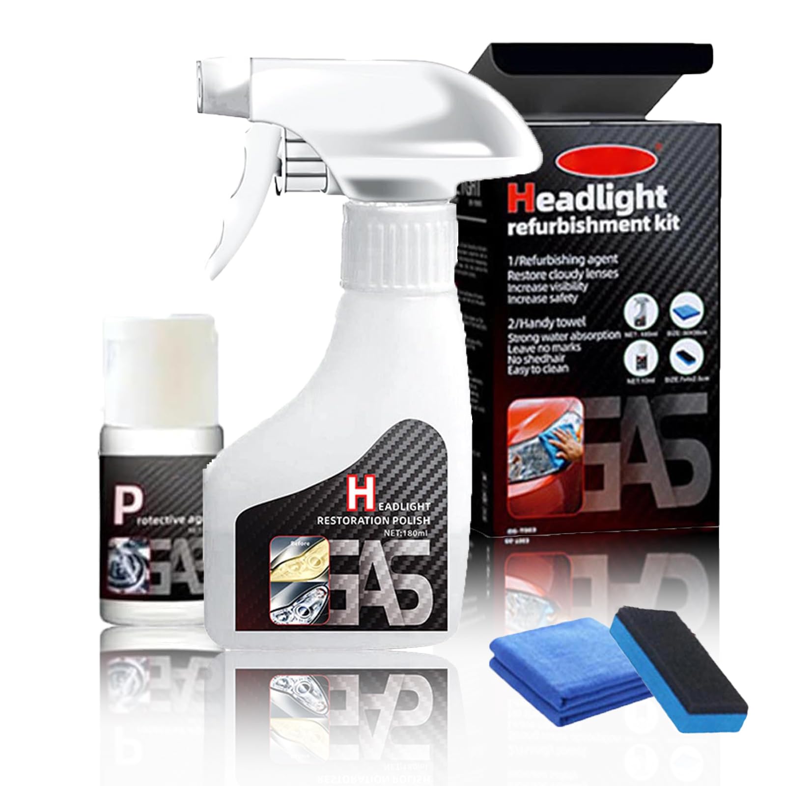 Generisch Scheinwerfer Aufbereitung Flüssigkeit Set 180ml, Headlight Restoration Kit, Auto Scheinwerfer Politur Spray, Flüssiges Scheinwerfer-Reparaturmittel für Reinigt Poliert Vermattete Vergilbte Angebot bei HelloDeals