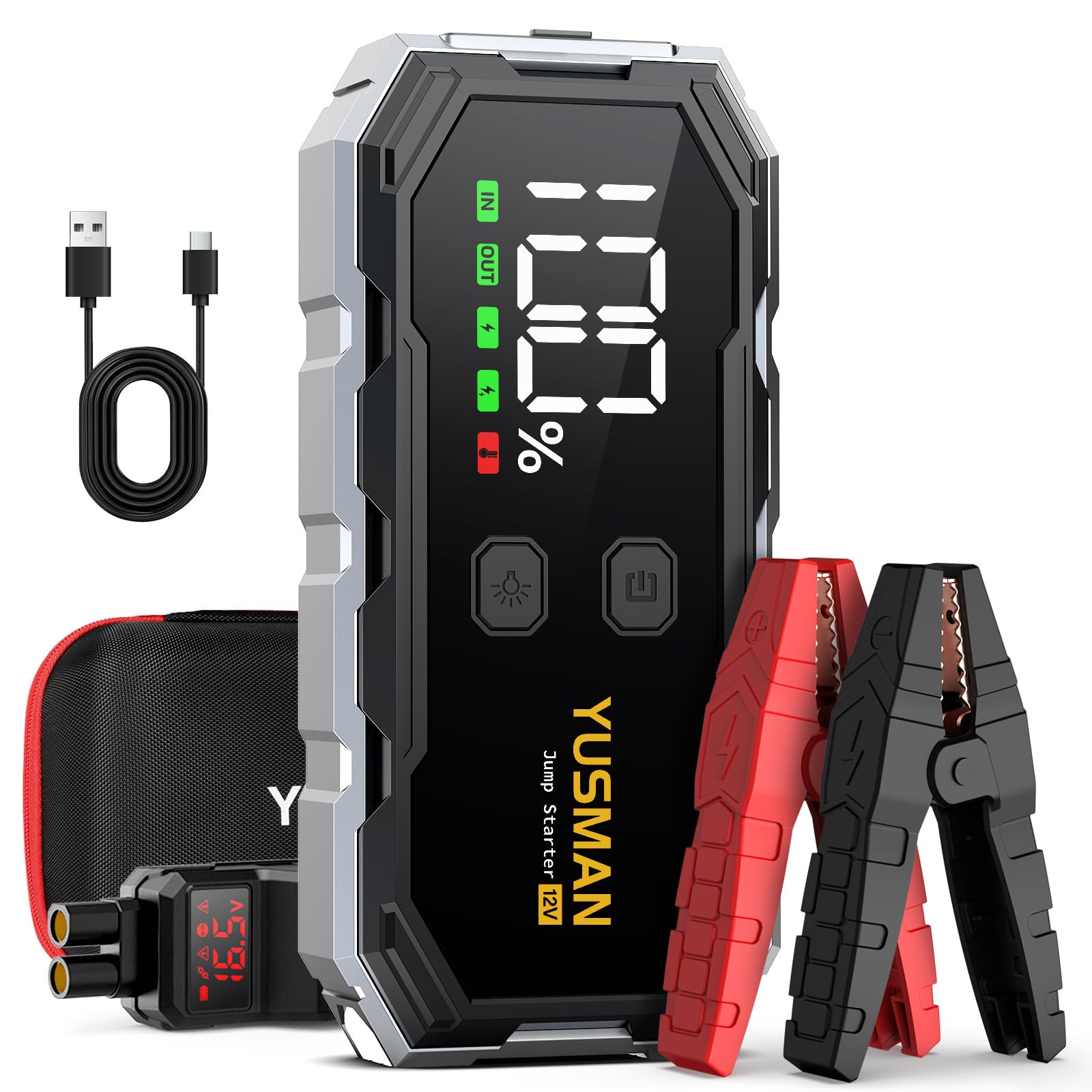 YUSMAN Starthilfe Powerbank für PKW | 6000A Autobatterie Booster für alle Fahrzeuge & 10.0L Diesel mit LED-Taschenlampe, Großdisplay & Springkabel – Ideal für SUV, Motorräder, Rasenmäher Black Angebot bei HelloDeals