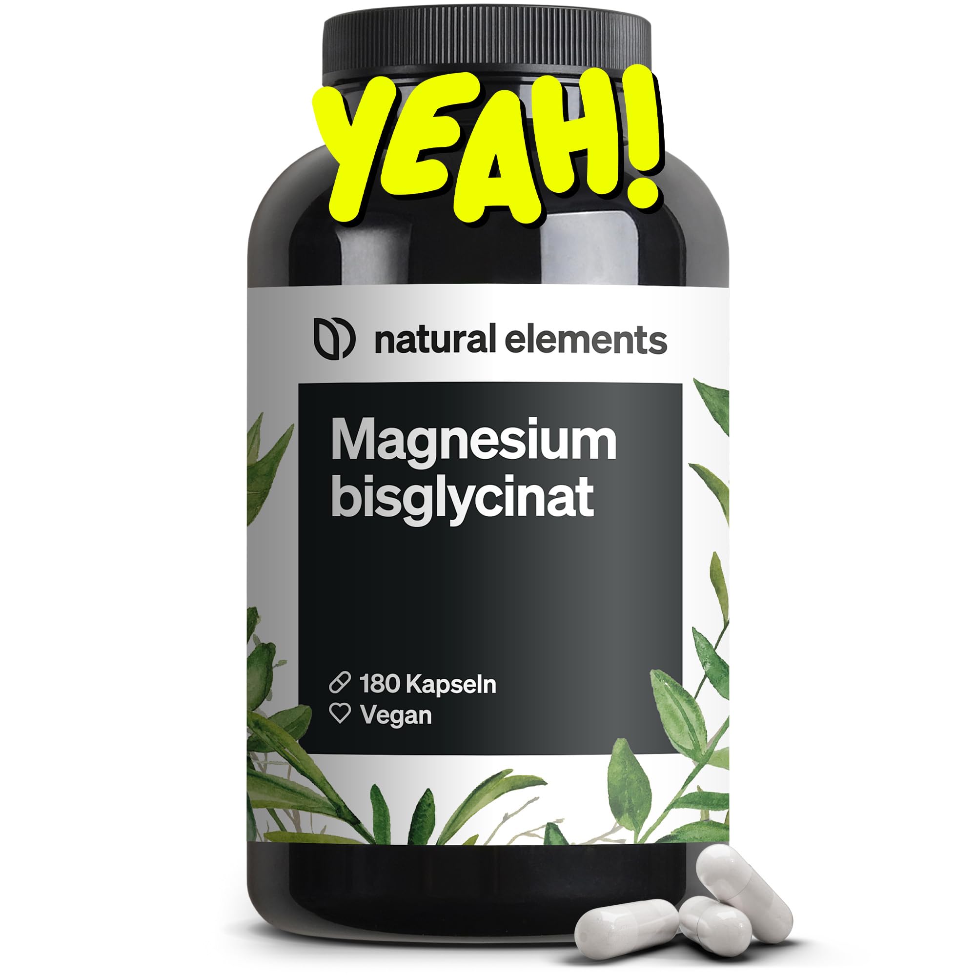 natural elements Magnesiumbisglycinat - Premium: Chelatiertes Magnesium - 180 Kapseln - 300mg elementares Magnesium pro Tagesdosis - Laborgeprüft, vegan, hochdosiert Angebot bei HelloDeals