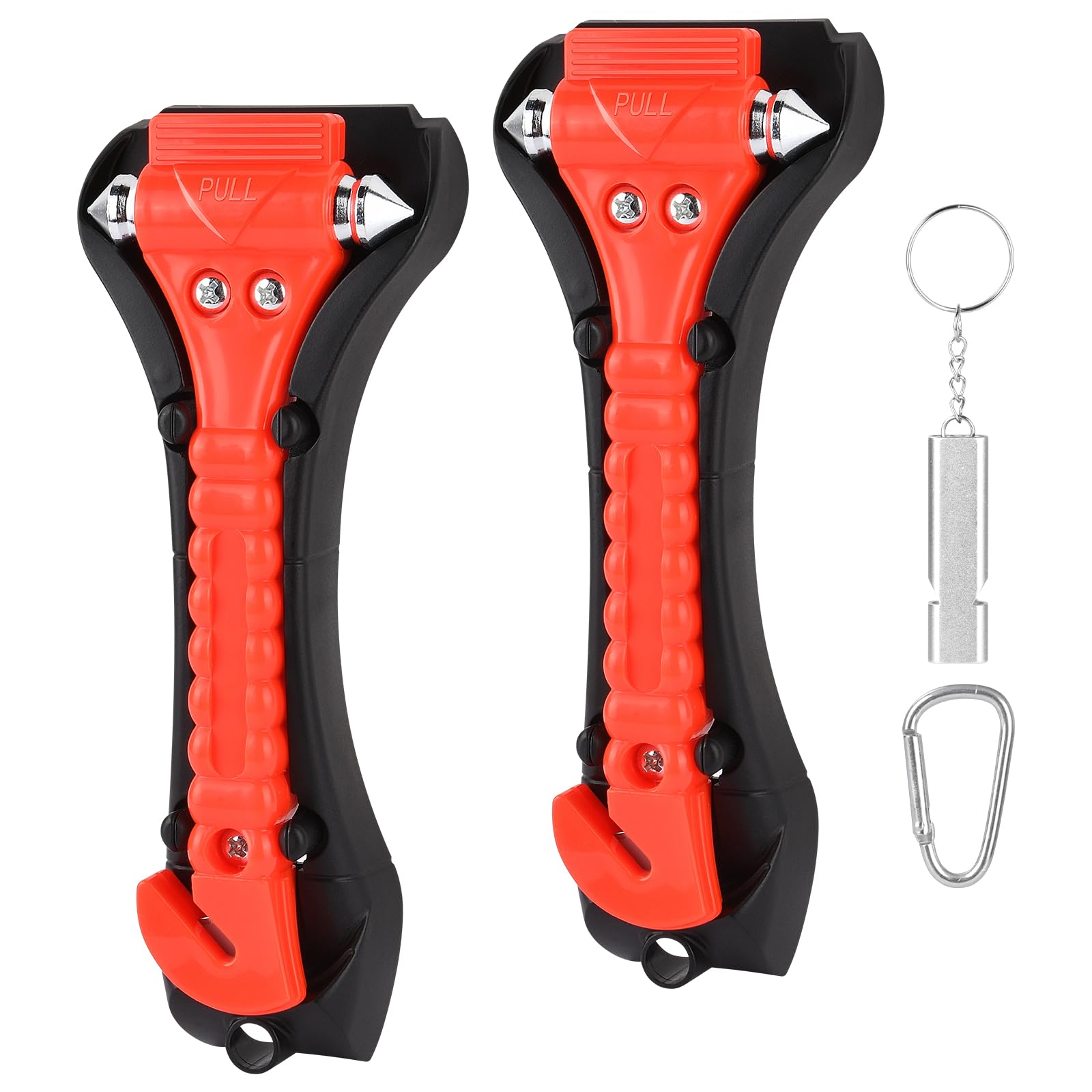 URAQT Notfallhammer Auto, 2 Stück Nothammer mit Gurtschneider gehärteten Spitzen, mit Notfallpfeife und Karabiner, Sicherheitshammer Gurtmesser fürs Auto, Bus Autozubehör Pannenwerkzeugsets Rot A-2 Stück notfallhammer Angebot bei HelloDeals