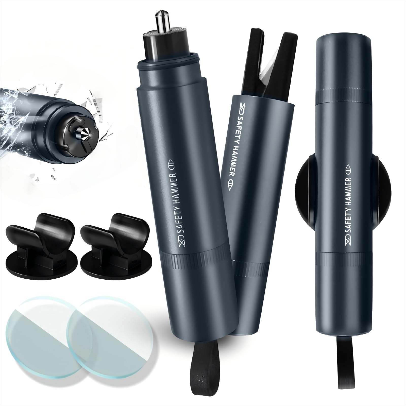 KENPOJO 2 in 1 Gurtschneider Notfallhammer, 2 Stücke Sicherheitshammer mit Gurtschneider，Nothammer mit Testglas zum Üben, Notfallhammer Auto mit Gurtschneider für Auto und Busse, Emergency Cartool Angebot bei HelloDeals