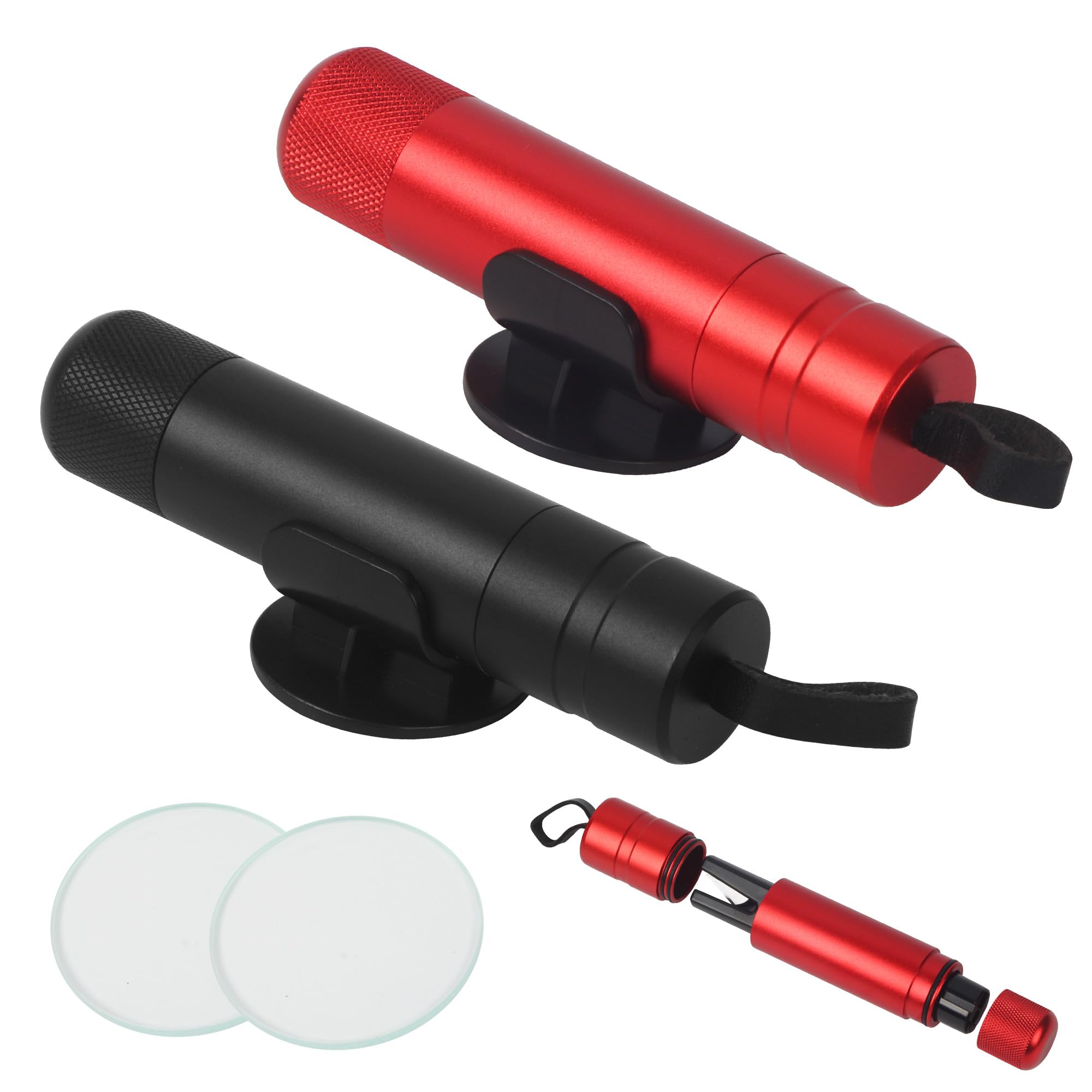 2 Stück Nothammer Auto mit Gurtschneider, Federkörner mit Gurtschneider, Gurtschneider und Glasbrecher, Nothammer mit Testglas zum Üben, Auto Gadgets, Schwarz + Rot Angebot bei HelloDeals