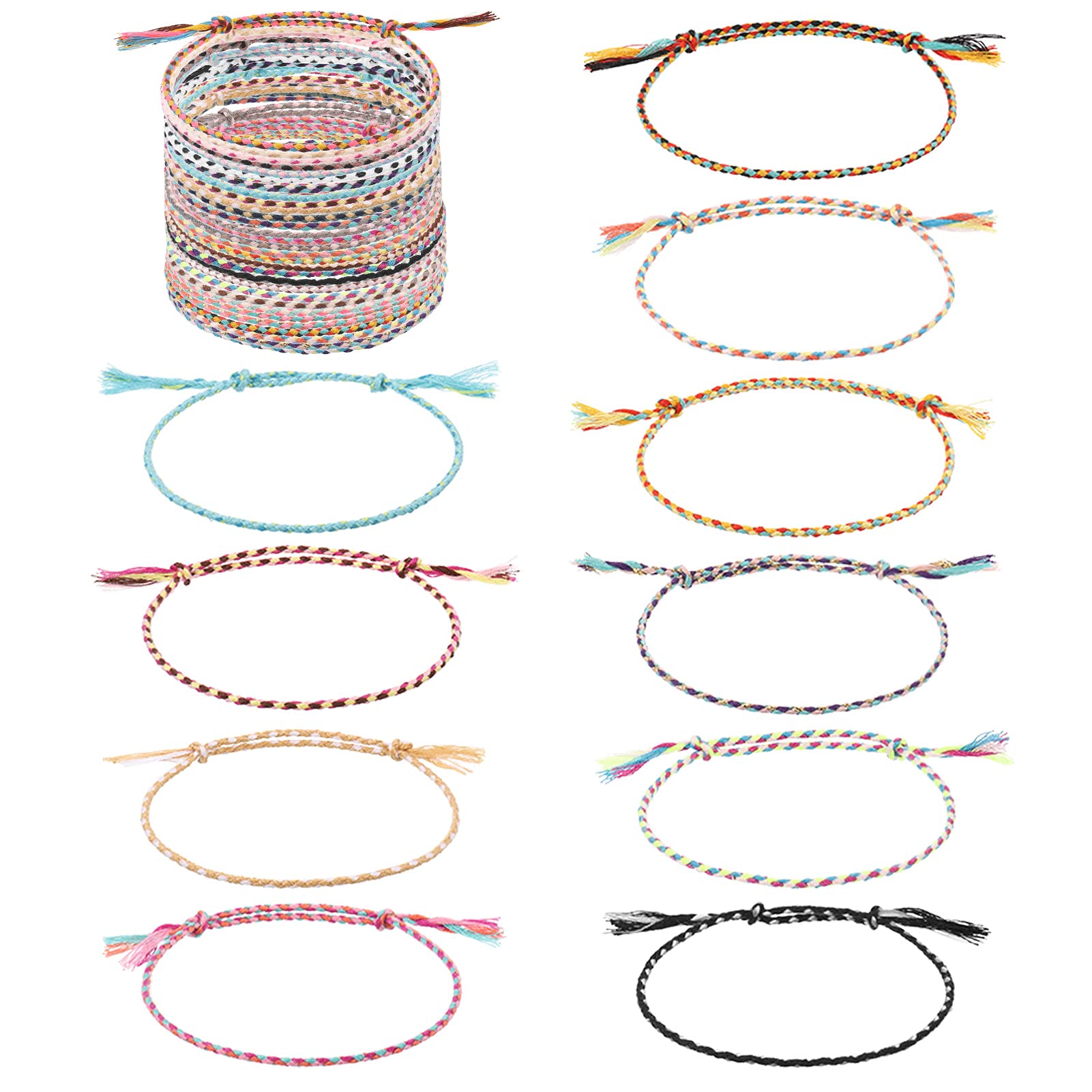 FRIUSATE 30 Stück Freundschaft Armbänder, Handgefertigt Geflochten Wickelarmband Kinder Mädchen Armband Gewebte Dünn Armbänder Freundschaftsarmband für Frauen Mädchen Angebot bei HelloDeals
