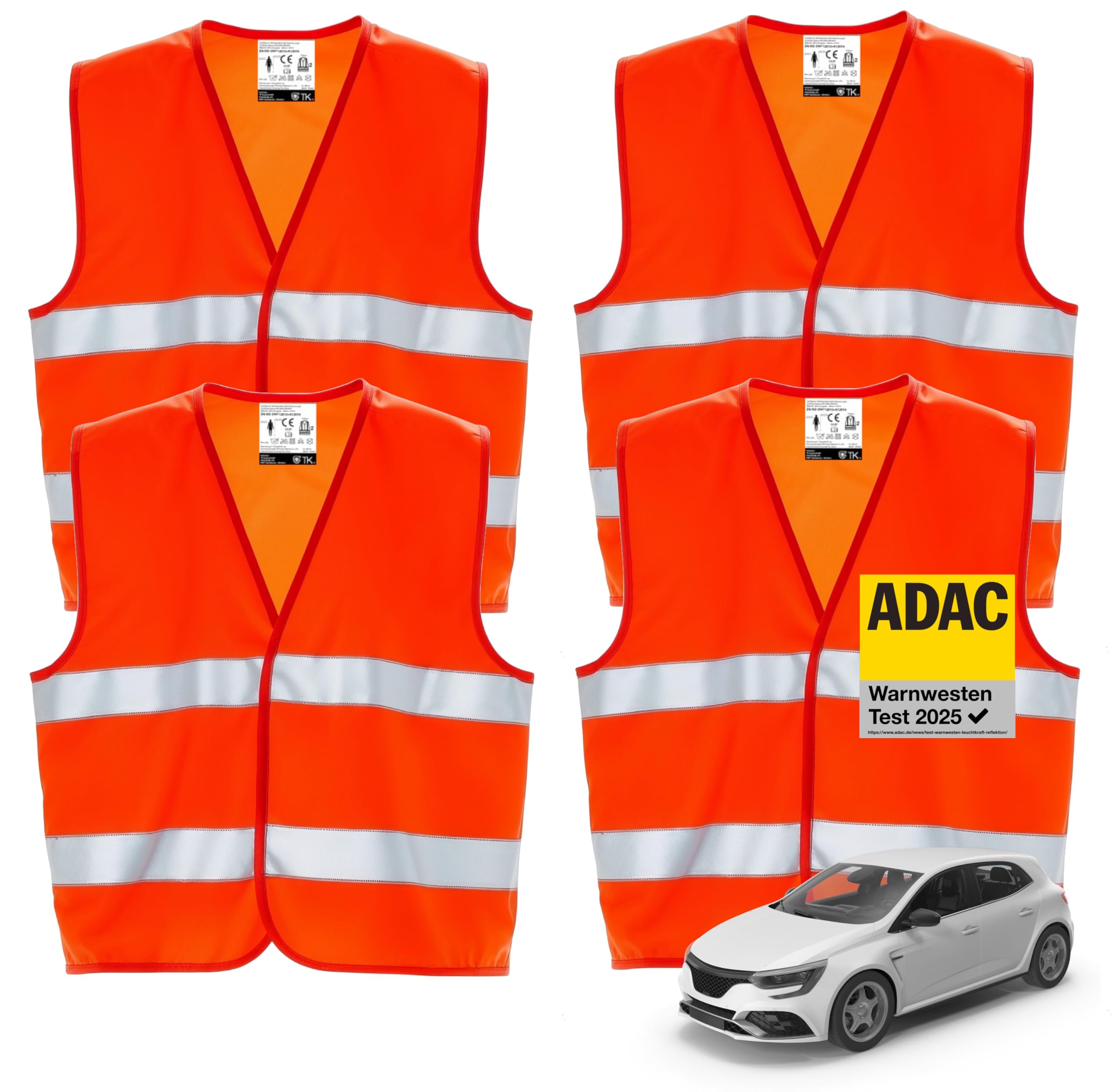 4er Warnwesten Auto ISO20471 orange 2026 - leuchtende & reflektierende Sicherheitswesten für PKW & LKW - Autozubehör für Notfälle und Pannen 4x Warnweste orange Angebot bei HelloDeals