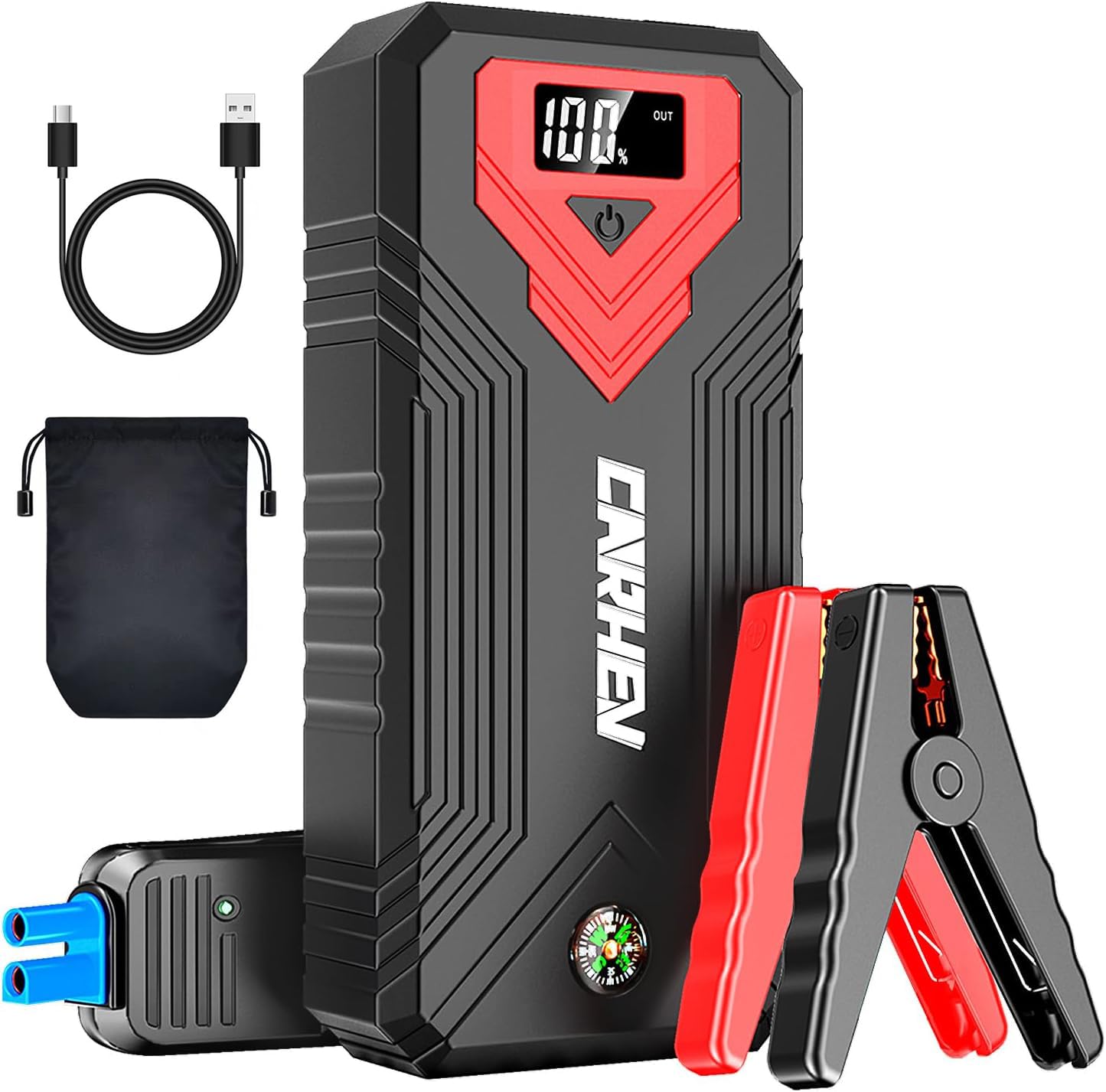 CARHEV Starthilfe Powerbank für pkw, 4000A Auto Starthilfe Powerbank (Bis Zu 8,0L Benzin Oder 8,0L Diesel), 12V Jump Starter Powerbank mit USB Schnellladung und LED Taschenlampe Angebot bei HelloDeals