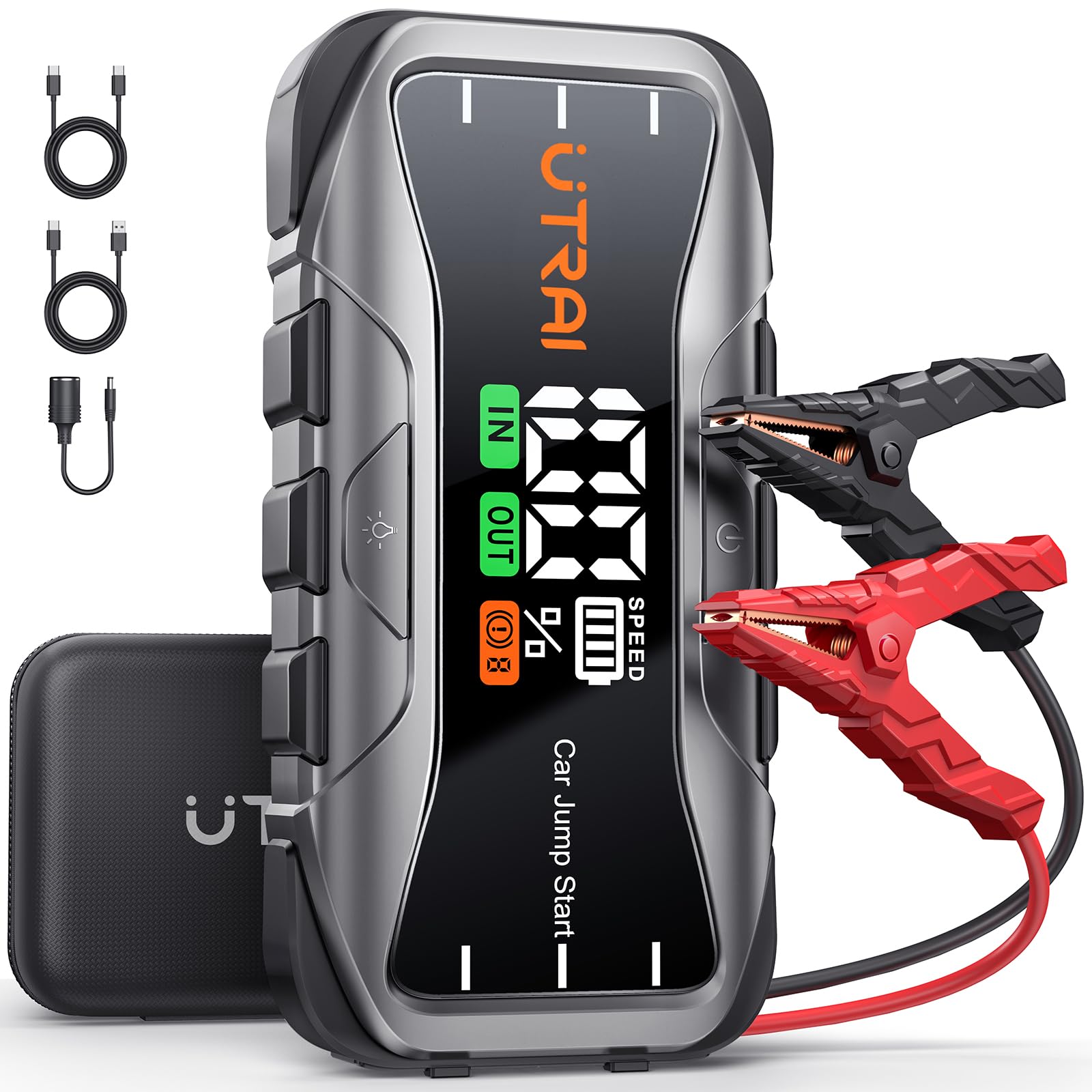 UTRAI 8000A Starthilfe Powerbank für Pkw, 27000mAh Auto Starthilfe Powerbank mit 65W Schnellladung, Jump Starter für All Benzin und 12.0L Dieselmotor, Starthilfe mit LED Taschenlampe, 160WDC-Ausgang Angebot bei HelloDeals
