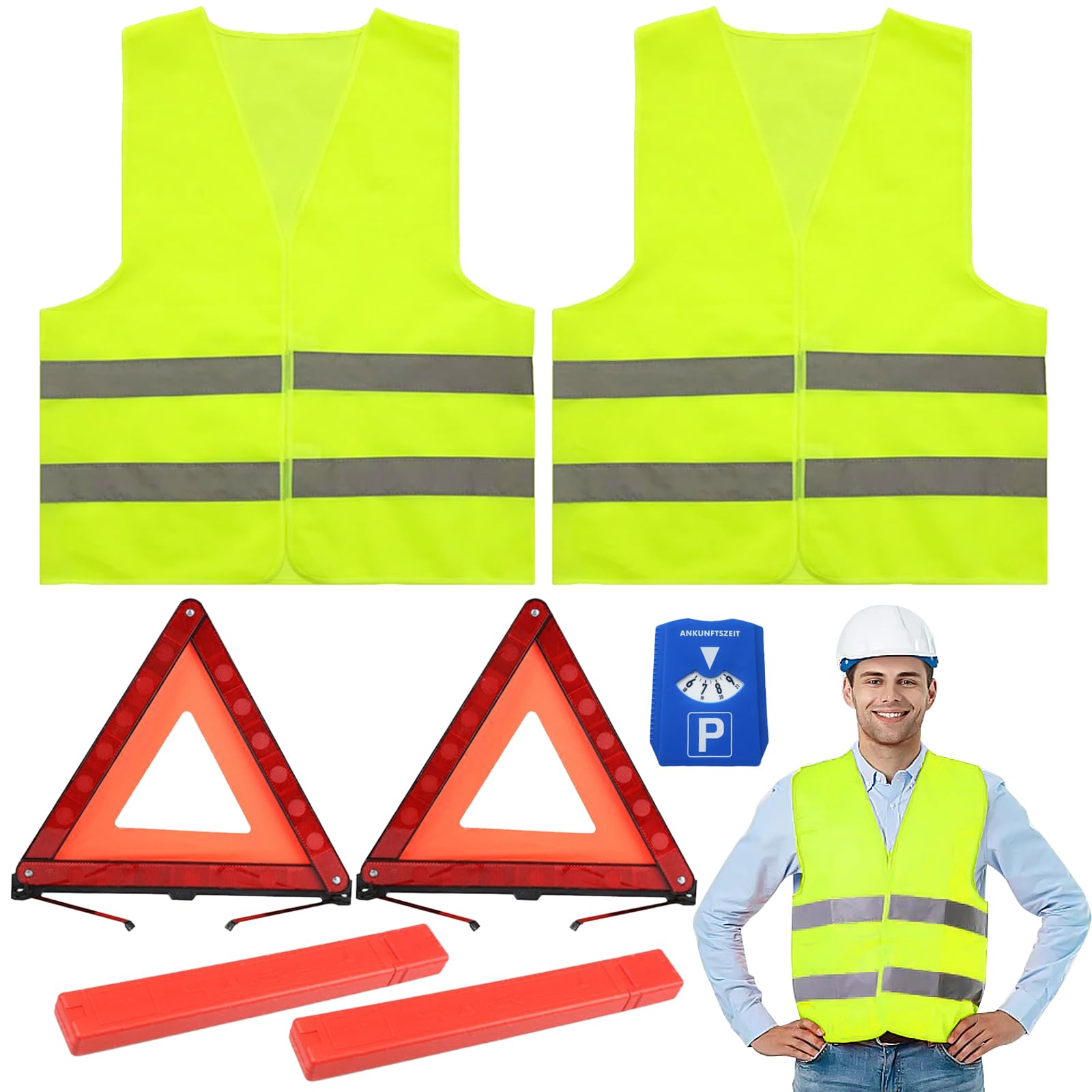 Hengrongshen 2 Stücke Warnwesten Auto, 2 Stücke Warndreieck Kfz und EIN Temporäres Parkschild für Autos, Warnwesten Auto 2er Auto-Verkehrssicherheitsset Angebot bei HelloDeals