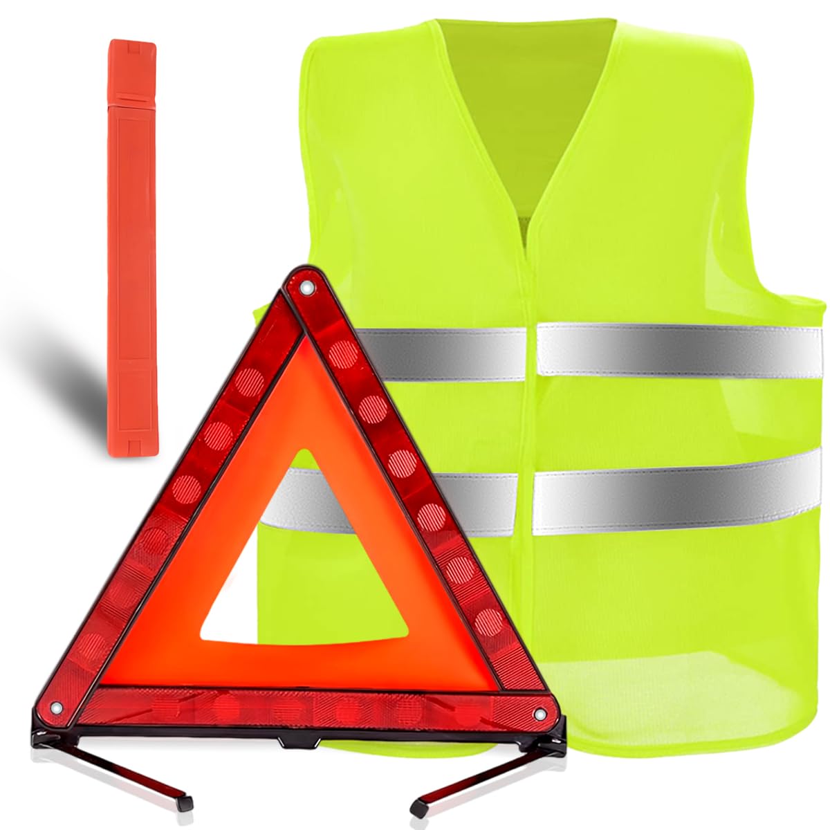 QIMMU Warndreieck KFZ Warnwesten Set, Warndreieck Auto, 360 Grad Reflektierend Warndreieck, Warnwesten Auto, Pannendreieck Faltbar mit Aufbewahrungskoffer Angebot bei HelloDeals