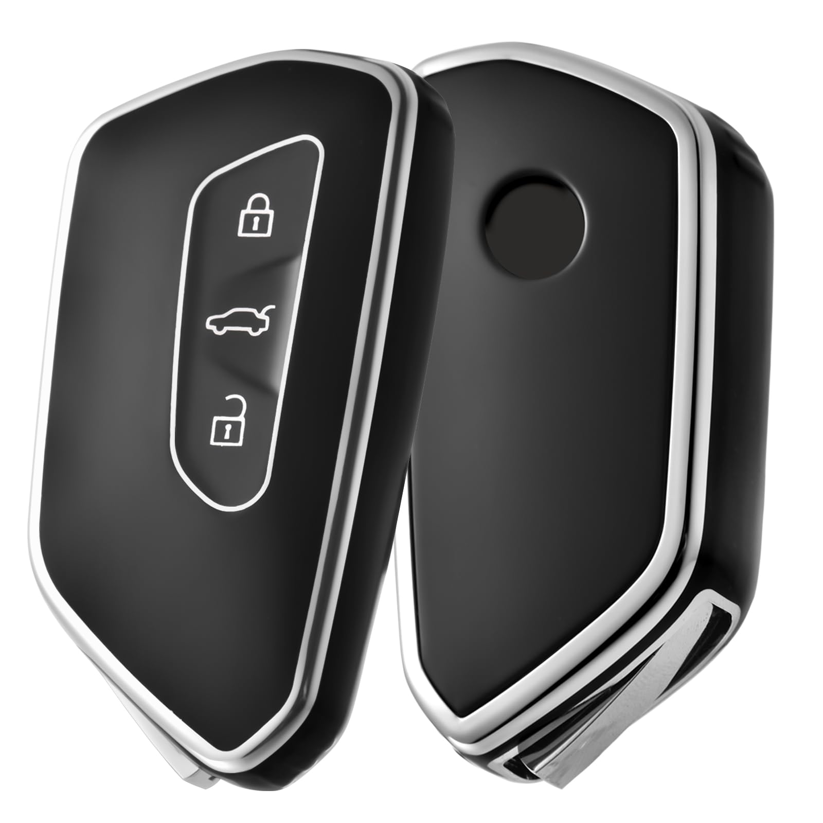 OATSBASF Autoschlüssel Hülle für VW, TPU Silikon Schlüsselhülle, kompatibel mit Golf 8, ID3, ID4, GTI, GTE, Seat Leon MK4, Tarraco, Ateca & Skoda Octavia (Silber Rand-Schwarz) Angebot bei HelloDeals