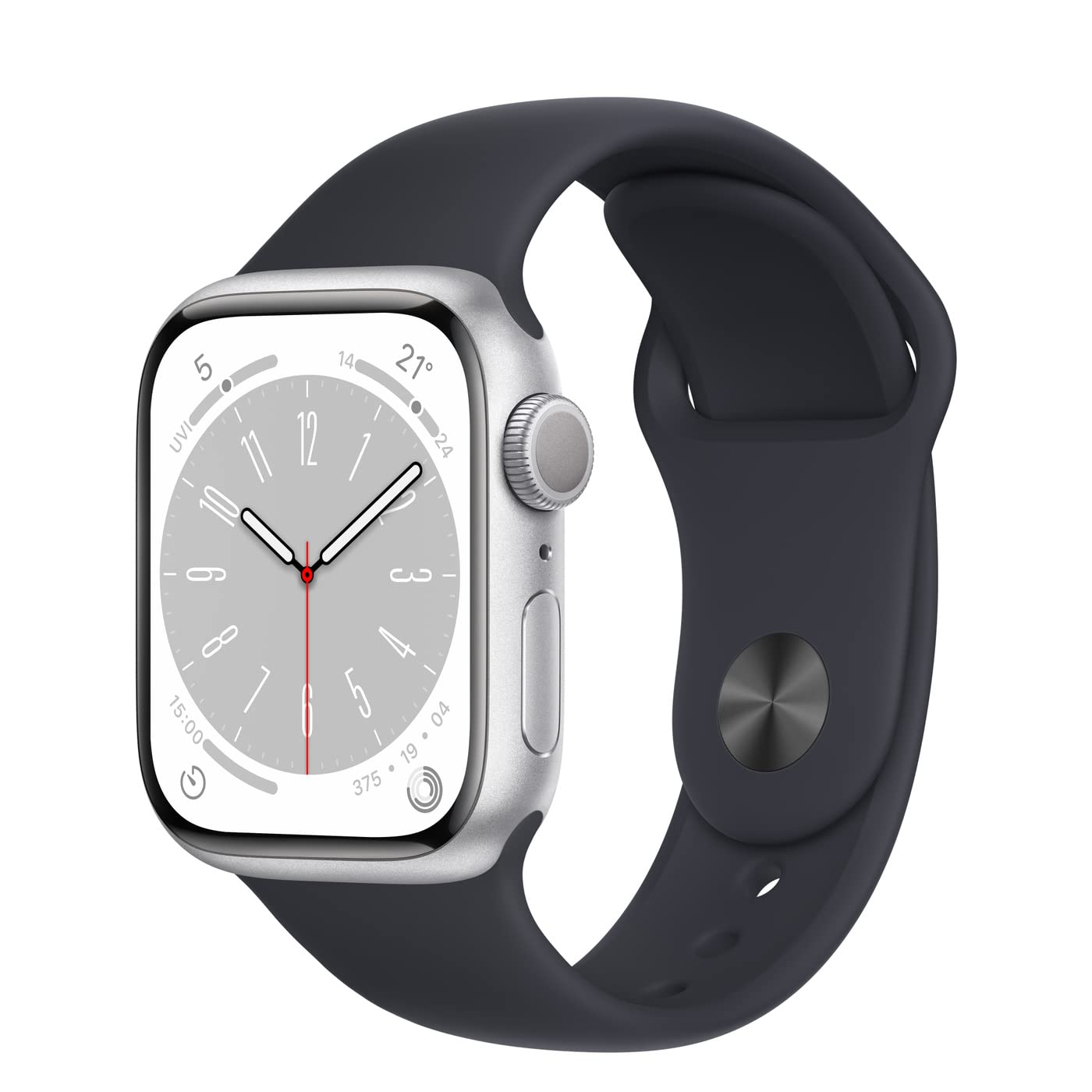 Apple Watch Series 8 (GPS, 41MM) - Silber Aluminiumgehäuse mit Mitternacht Sportarmband (Generalüberholt) Angebot bei HelloDeals