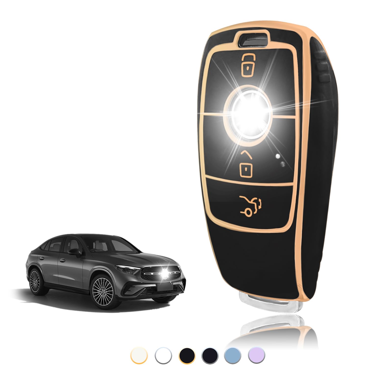 TOOMUME Schlüsselhülle TPU, Autoschlüssel Hülle Passt für Mercedes Benz A/B/C/E/G/S Klasse GLA GLC GLE GLK GLS CLA CLE CLS AMG E200 W177 W205 W213, Schlüsselcover Schutz Schlüsselgehäuse - Smart Key Schwarz Gold Angebot bei HelloDeals