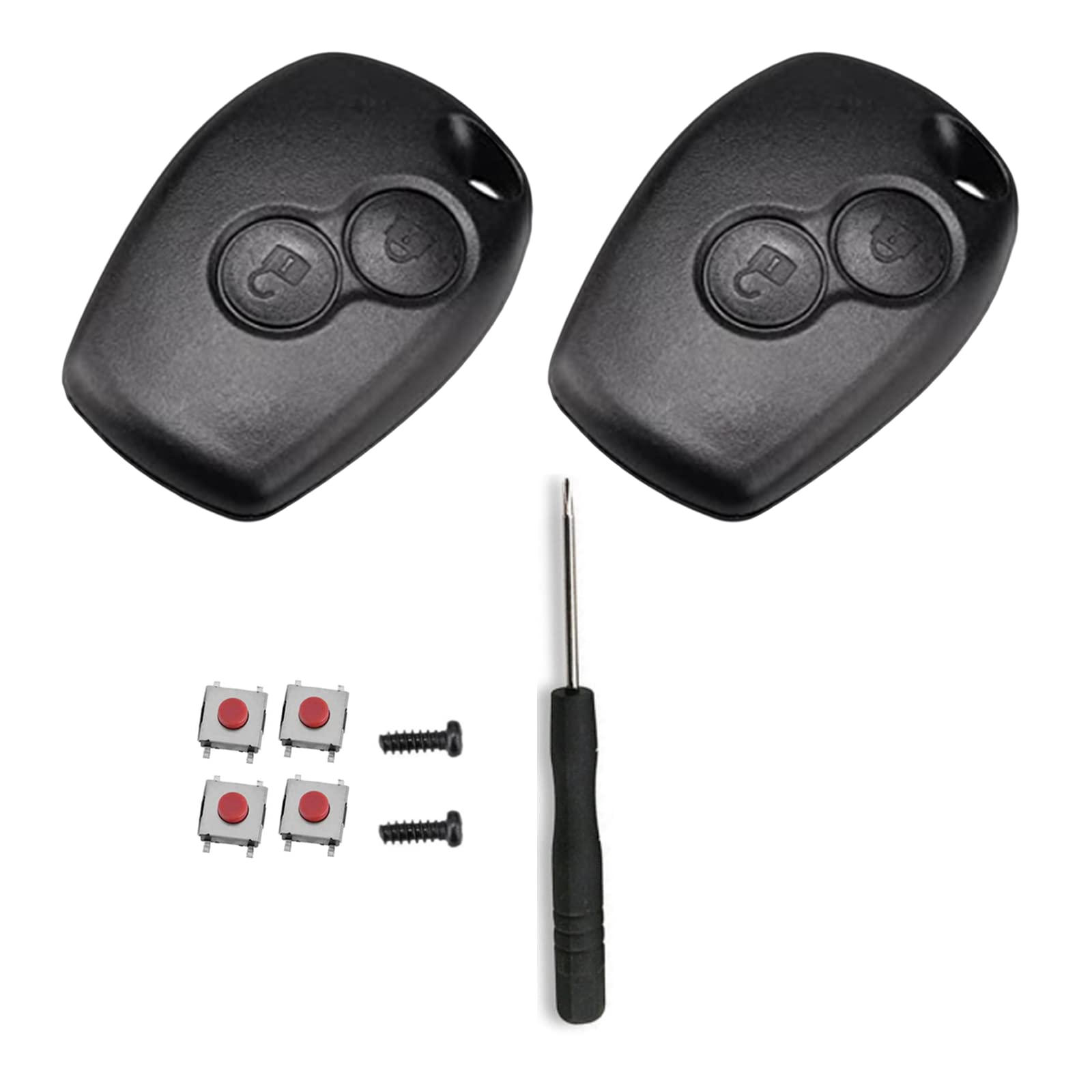 SLshiBo 2 Pack Renault Schlüssel Gehäuse 2 Tasten Autoschlüssel Gehäuse mit 4 Mikrotaster Taster und Schraubendreher Kompatibel mit Renault Kangoo Modus Clio Master Trafic Twingo Switch und Dacia 8.2×2.7 mm Angebot bei HelloDeals