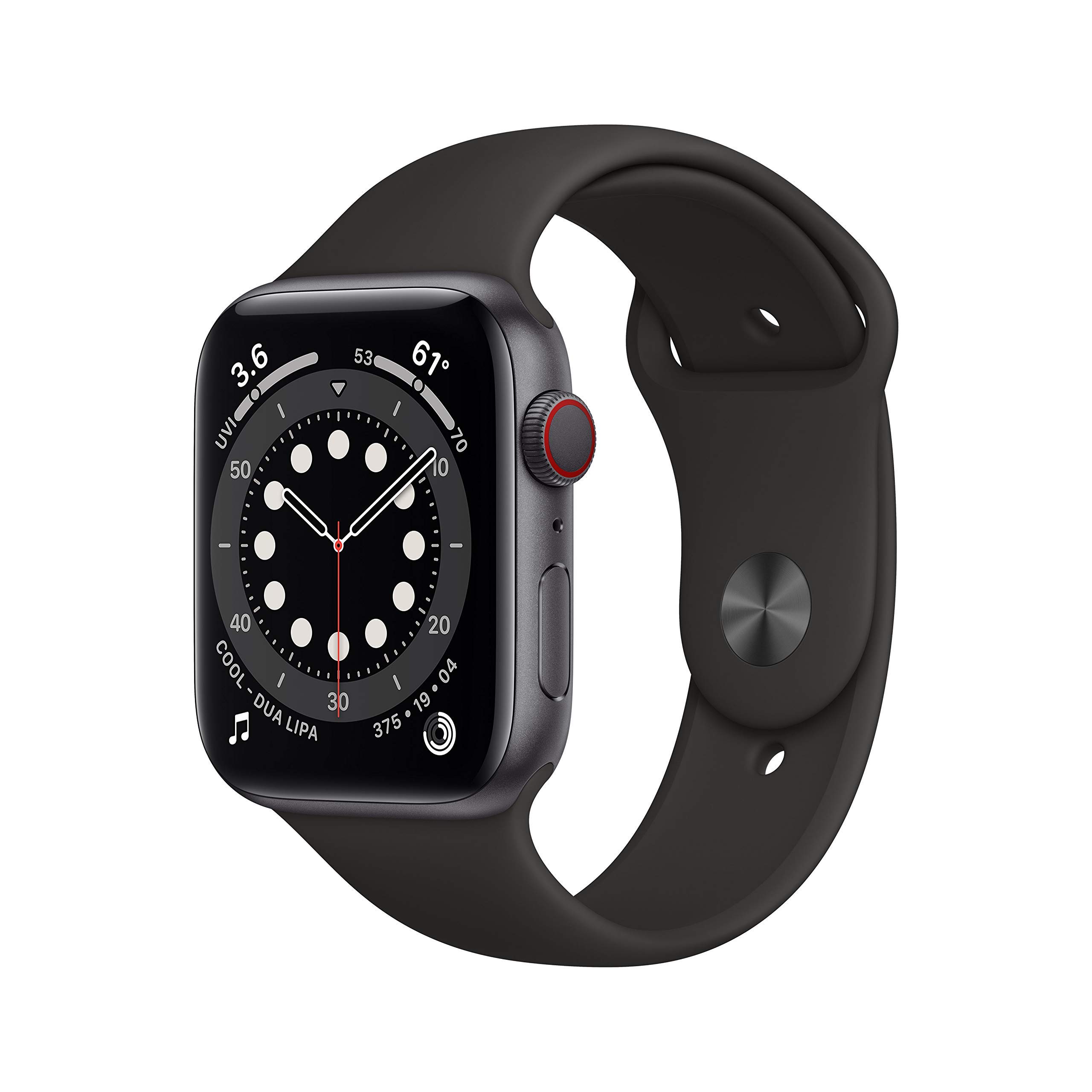 Apple Watch Series 6 (GPS + Zellular, 44MM) Aluminiumgehäuse Space Grau mit Schwarz Sportarmband (Generalüberholt) Angebot bei HelloDeals