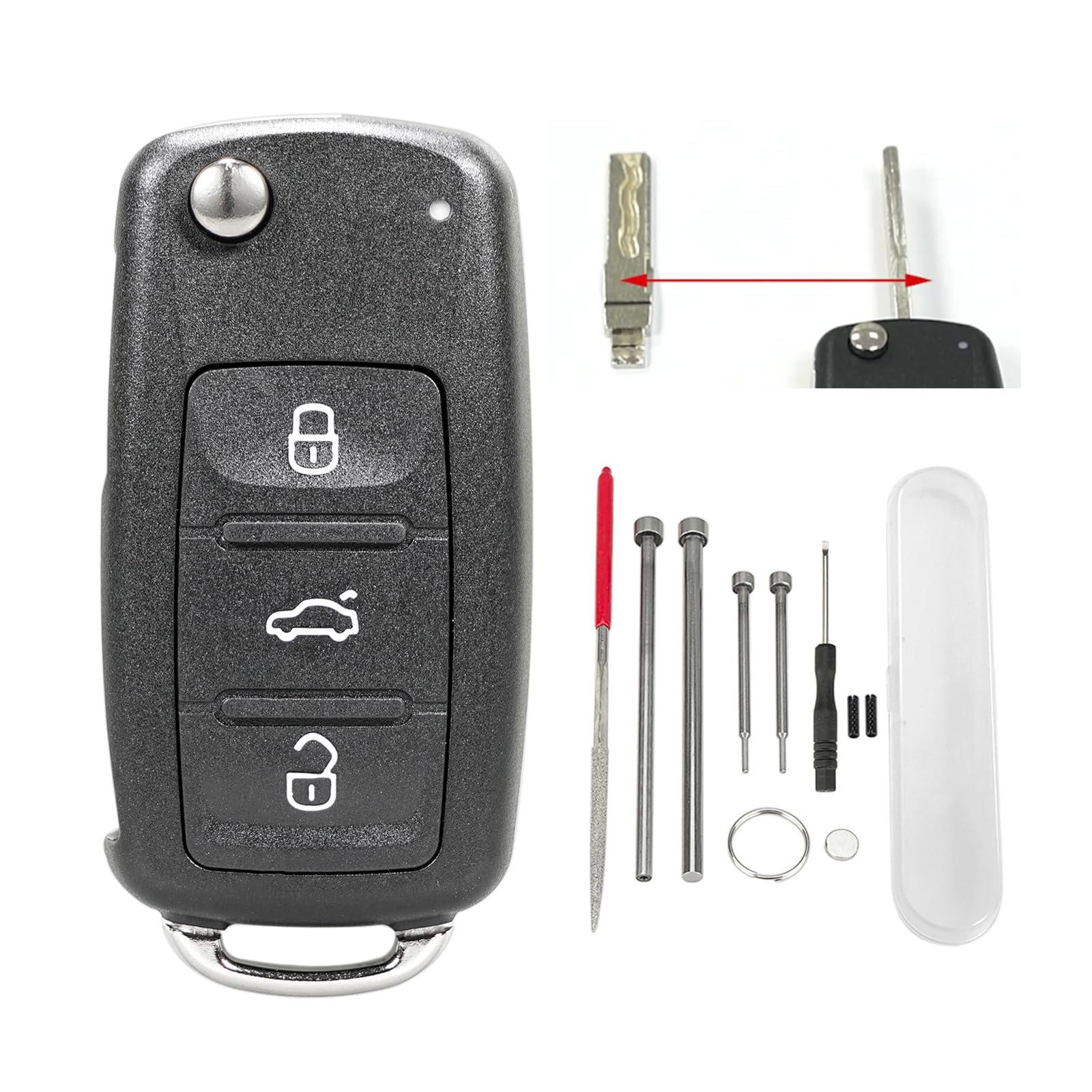 Für Volkswagen Schlüsselanhänger Gehäuse mit Stahl Pin Removal Tool Nadelfeile Für VW Jetta Golf Skoda Transporter Seat Octavia Polo B5 Leon Tiguan Touran Sharan MK6 Scirocco Jetta Passat Bettle (D) Angebot bei HelloDeals