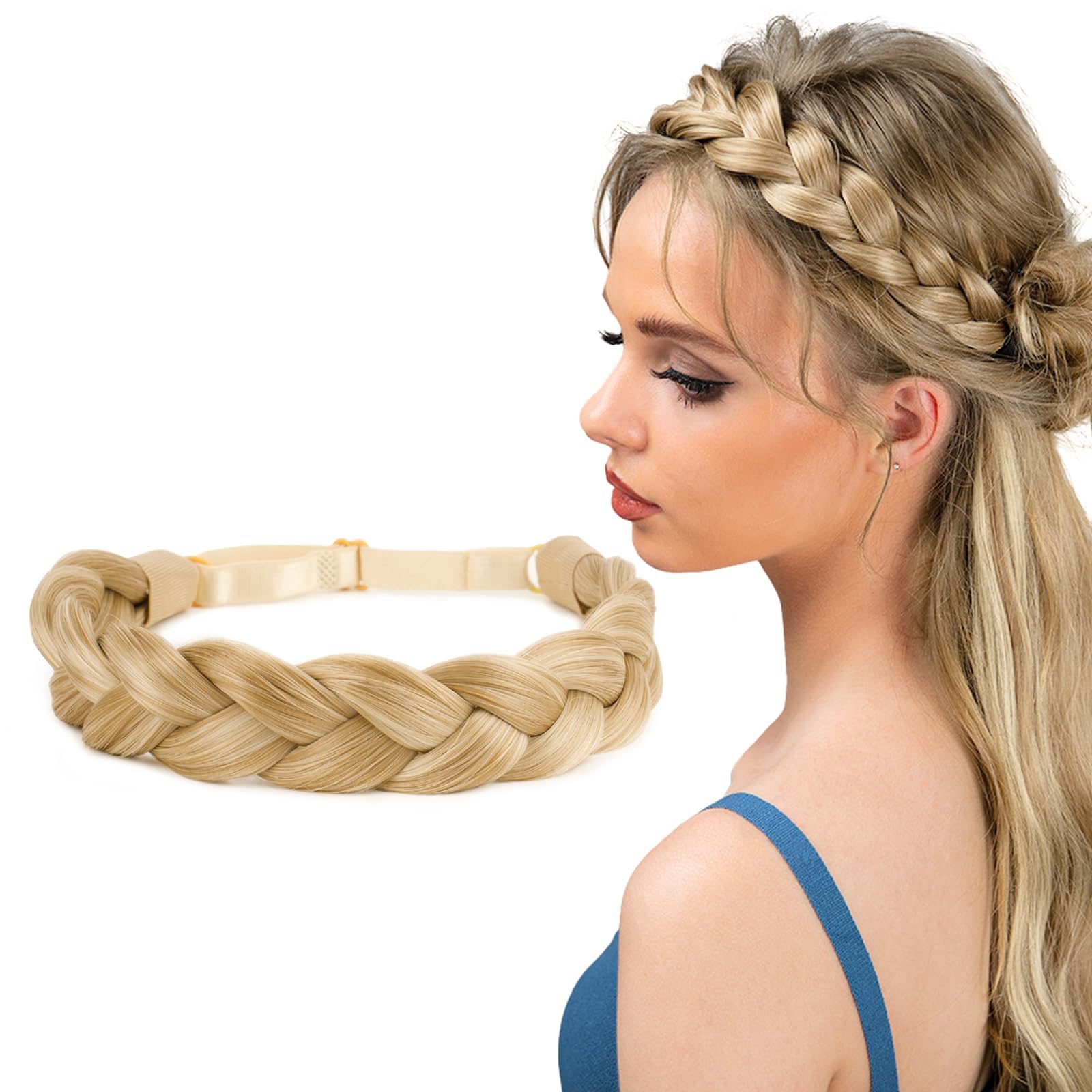 BOFUNX Damen Zopf Geflochten Stirnband Haarband 2 Stränge Kunsthaar Trachten Haarband Wide geflochtenes Stirnband Haarteil Haarschmuck für Hochzeit Bayern Volksfest Oktoberfest Dirndl A-Typ 1 Angebot bei HelloDeals