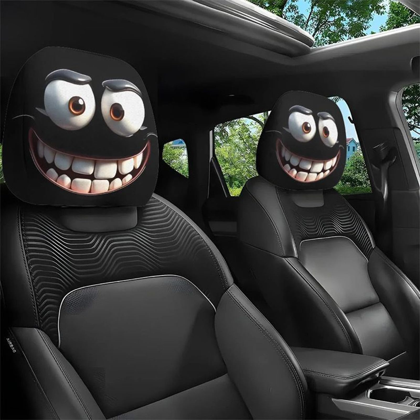 Pavsicgn 2pcs Halloween-Kopfstützenbezüge, süße lustige Cartoon Augen Kopfstütze Cover für Autos, atmungsaktive elastische Kopfruhe für Fahrzeuge Zubehör Angebot bei HelloDeals