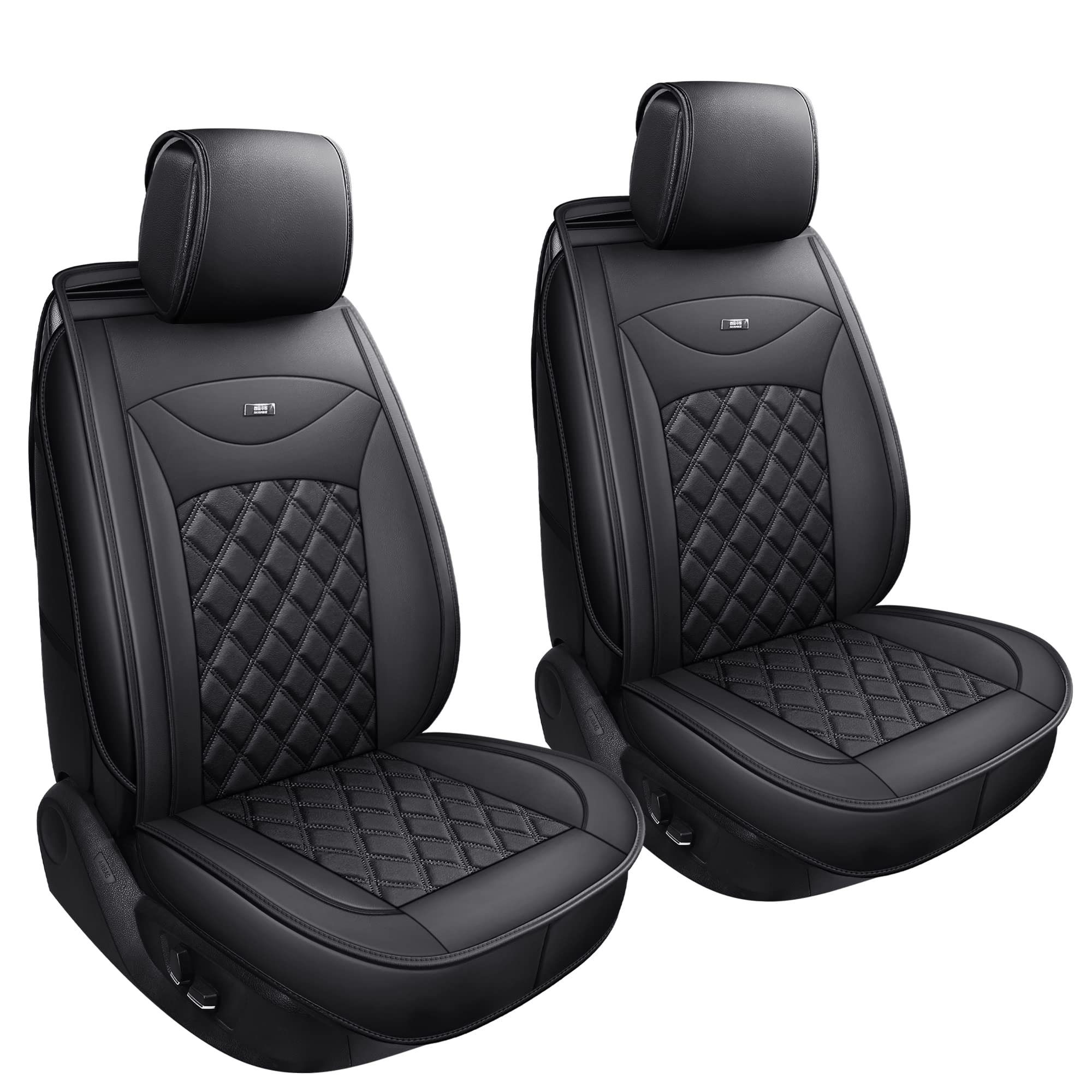 Udpomb 2 Stück Auto Vordersitzbezüge aus Leder in Schwarz mit Rhombus Motiv - Universelle Passform für Meisten Autos - Airbag kompatibel - Verschleißfestes Kunstleder - Einfache Installation Vordersitzbezüge Schwarzer Rhombus Angebot bei HelloDeals