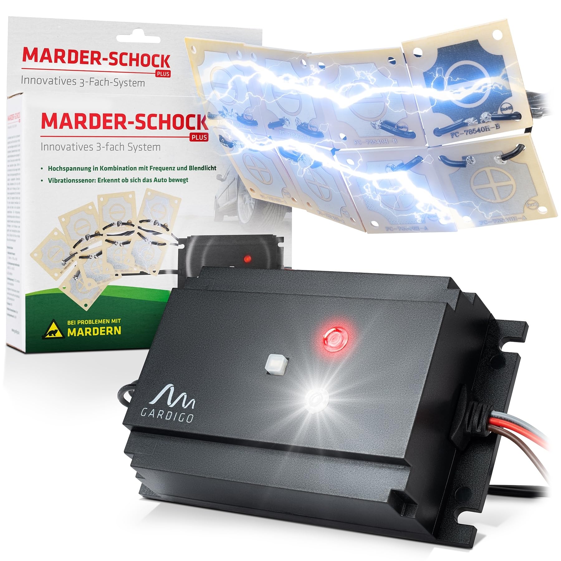 Gardigo® Marderschreck Auto Hochspannung | Marderabwehr mit Elektroschock | Zum Anschluss an die Autobatterie | Marderschutz Ultraschall + Schock | 25 Jahre Erfahrung mit Ultraschall Marderabwehr Angebot bei HelloDeals