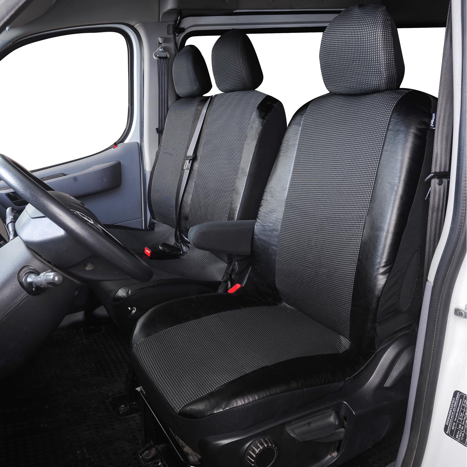 TOYOUN Sitzbezüge Auto für Transporter Vordersitze 2+1 Universal Schonbezüge Sitzschoner Auto für Fahrersitz + 2er Beifahrersitzbank Autositzbezüge Kunstleder Stoff Spleißen, Grau Angebot bei HelloDeals