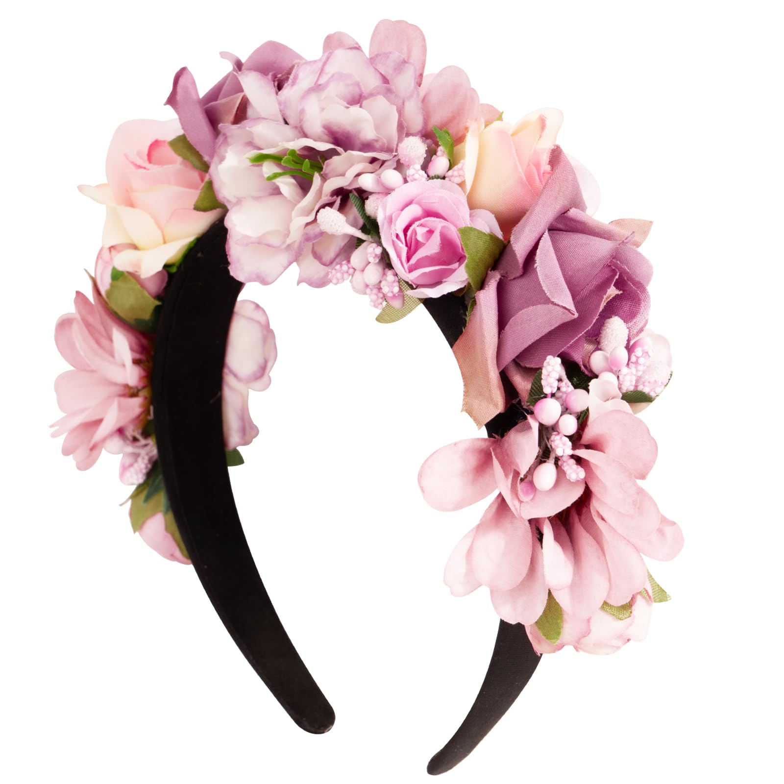 BOOMTOP Haarreif Dirndl Blumen Rosen Haarband Trachten Haarschmuck Blumen Haarkranz Stirnband Damen Mädchen Kopfband mit Gemischten Blüten für Hochzeit Hawaii Karneval Mottoparty Lila Rosa Gemischte Blüten- Lila Angebot bei HelloDeals