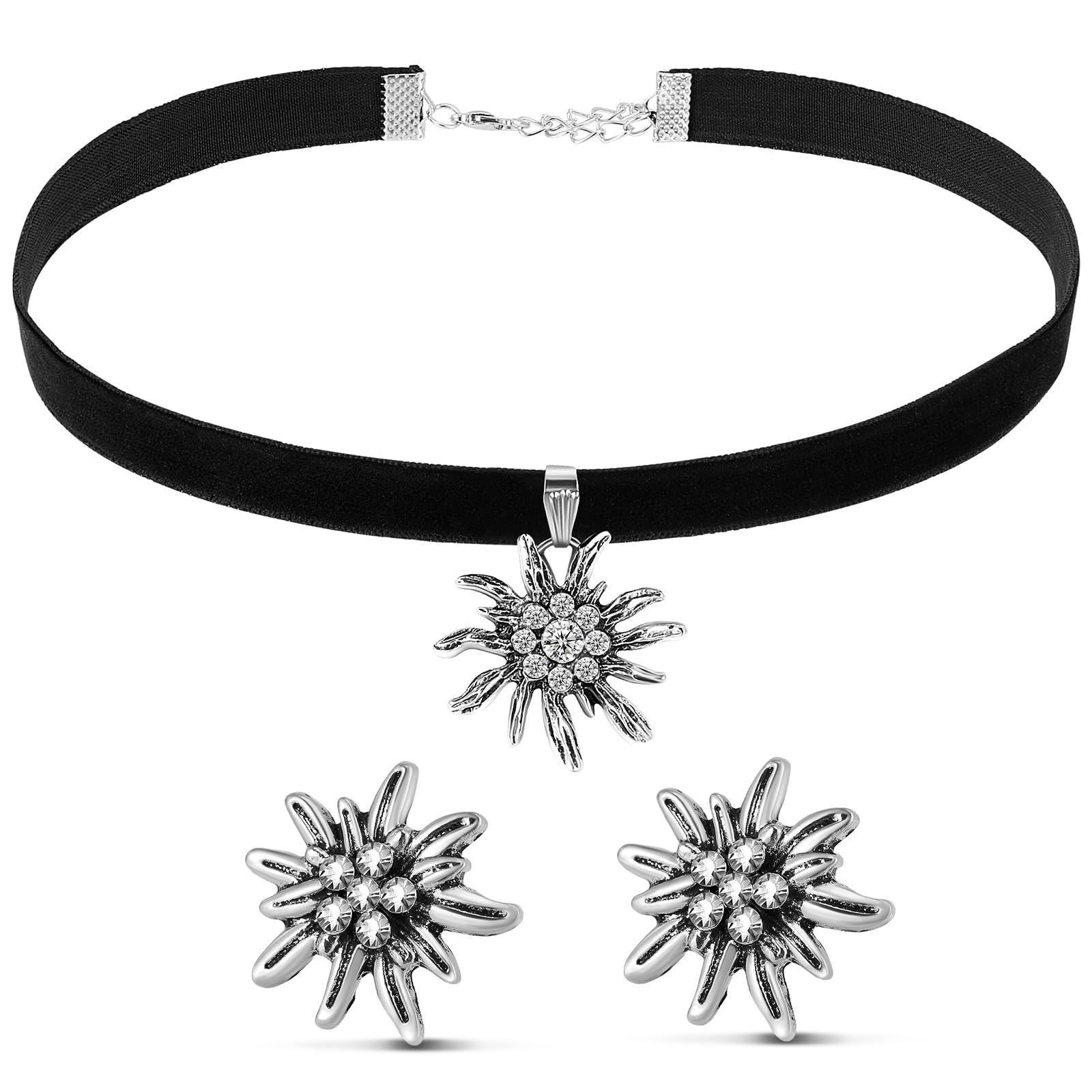 Sinmoe Damen Trachtenschmuck Set Edelweiß Halskette Elegante Trachtenkette und Ohrstecker Edelweiß Trachten Samt Kropfband Bayerisch Bierfest Dirndlschmuck Trachten Dirndl Accessoires Schwarz Angebot bei HelloDeals