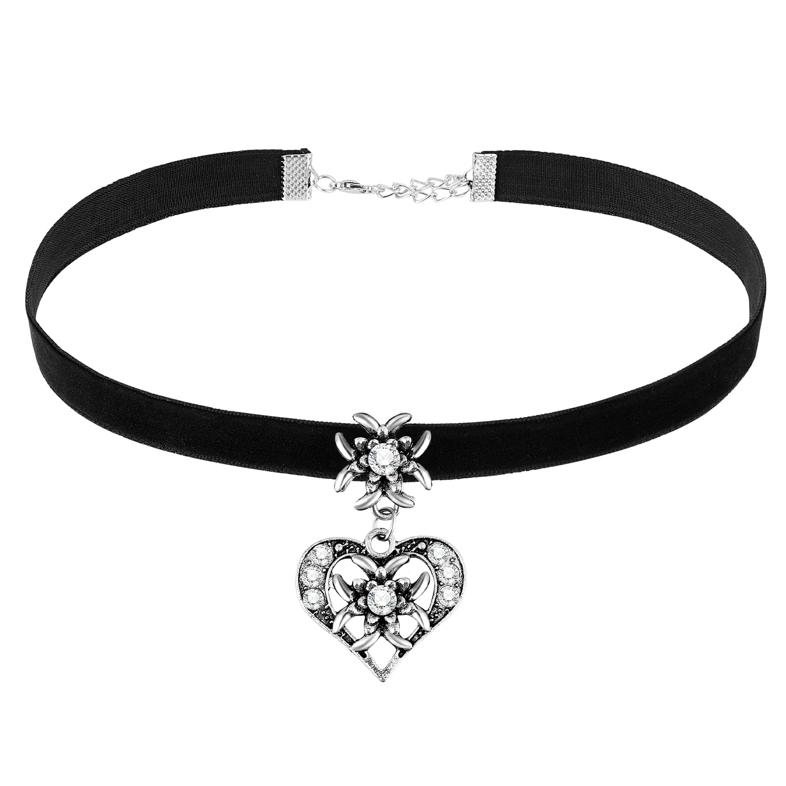 Herdear Bierfest Damen Trachtenkette Herz Edelweiß Halskette Elegantes Kropfband mit Strasssteinen Herz und Edelweiß Anhänger Angebot bei HelloDeals