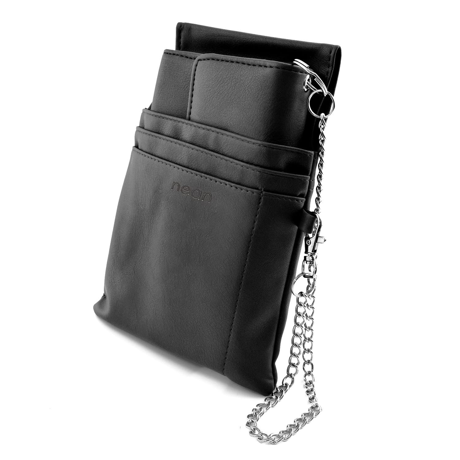nean Kellner Geldbörse, Kellnerbörse, Geldbeutel, Damen Herren Portemonnaie mit Holster, Steck-Tasche und Kette mit großem Münzfach (Schwarz) Angebot bei HelloDeals