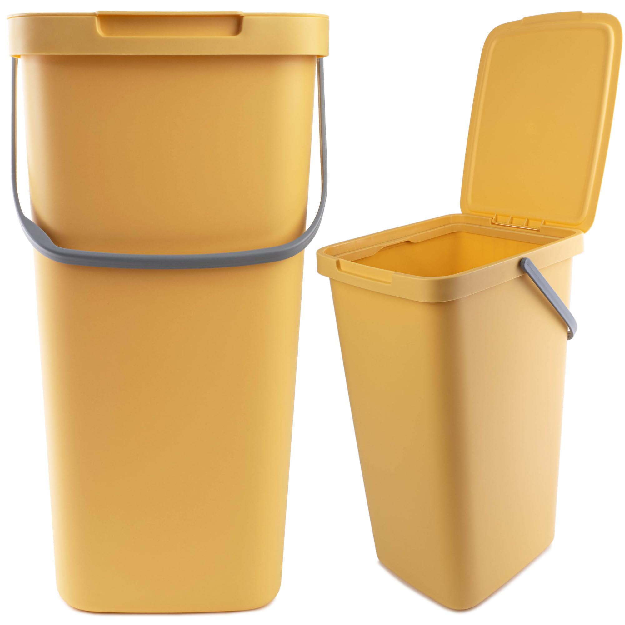 KADAX Abfallbehälter mit Deckel und Griff, Abfalleimer aus Plastik, Mülleimer für die Mülltrennung, Rechteckiger Abfallsammler mit Klappdeckel (Gelb, 25L) 25L Gelb Angebot bei HelloDeals