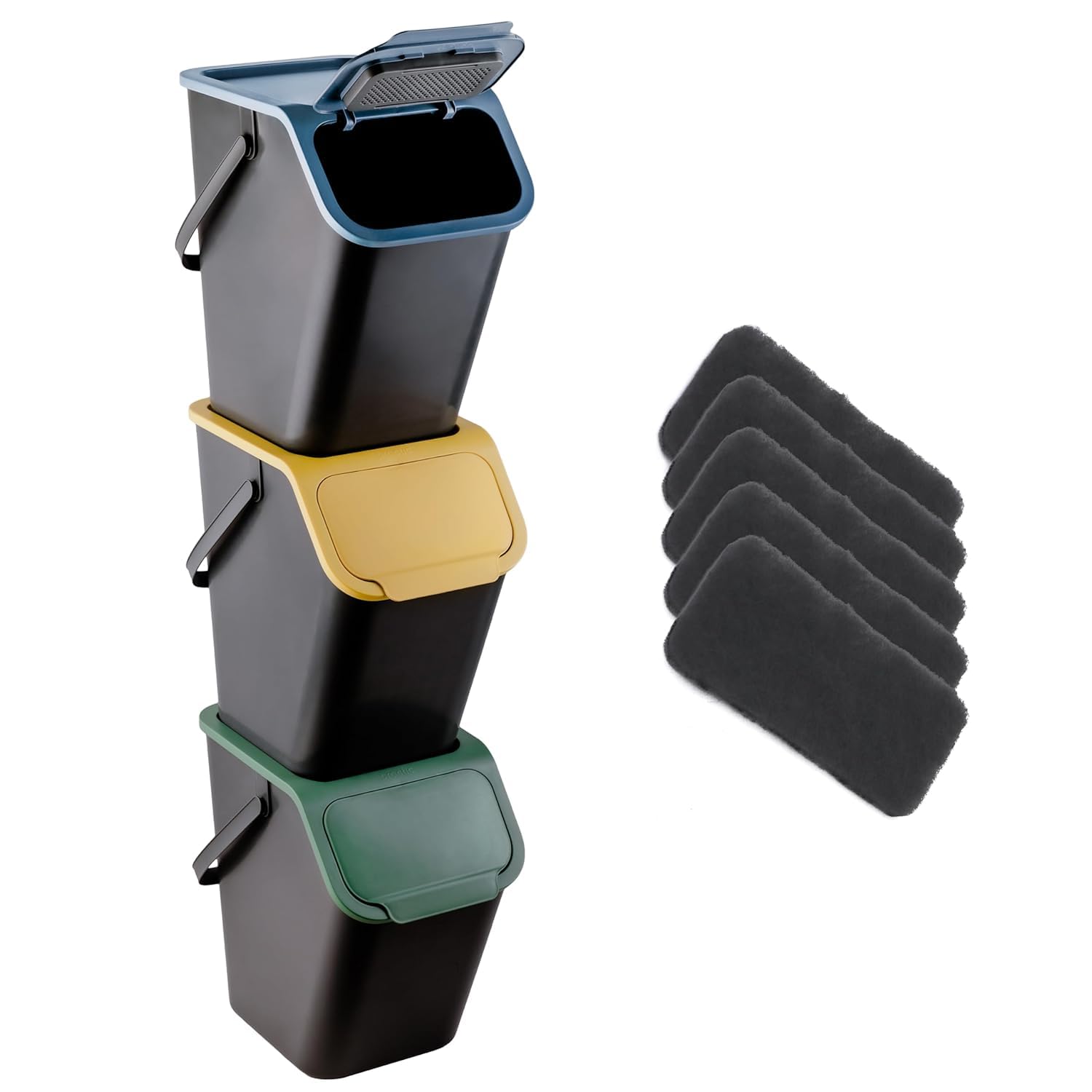 Go Practic Küchen Mülleimer mit Kohlefilter Set 3 Stück 25L mit Deckel, Mülltrennsystem, Abfallbehälter zur Trennung, Click-Funktion, Robuster, Kunststoff, Recycling Müllbehälter 3 Mülleimer mit Kohlefilter Angebot bei HelloDeals