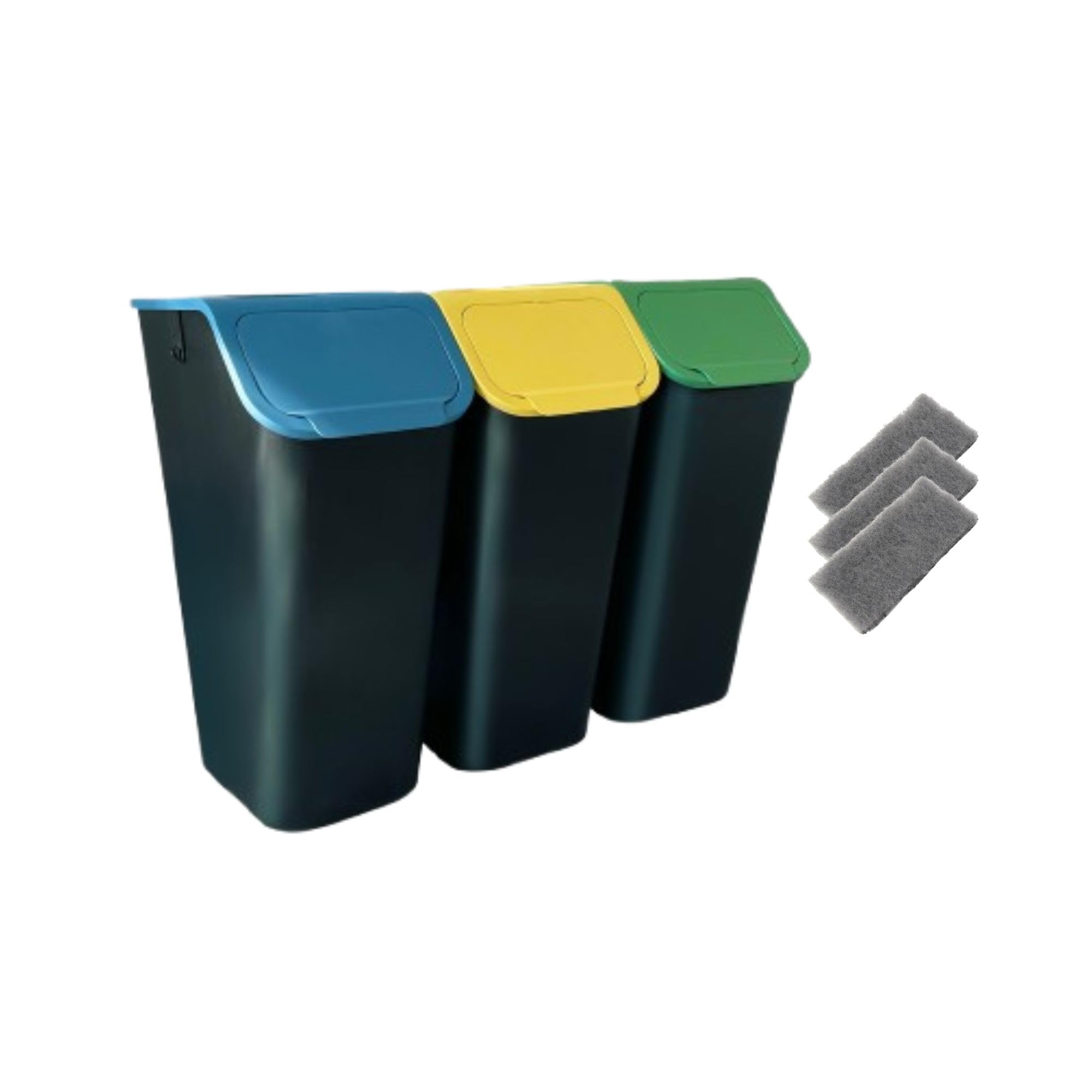 Go Practic 3-er Mülleimer-Set Küche Mülltrennsystem 3x Mülleimer 35l mit Deckel Stapelbar CLICK-Funktion, +filter 3 x 35L Blau Grün Gelb Angebot bei HelloDeals